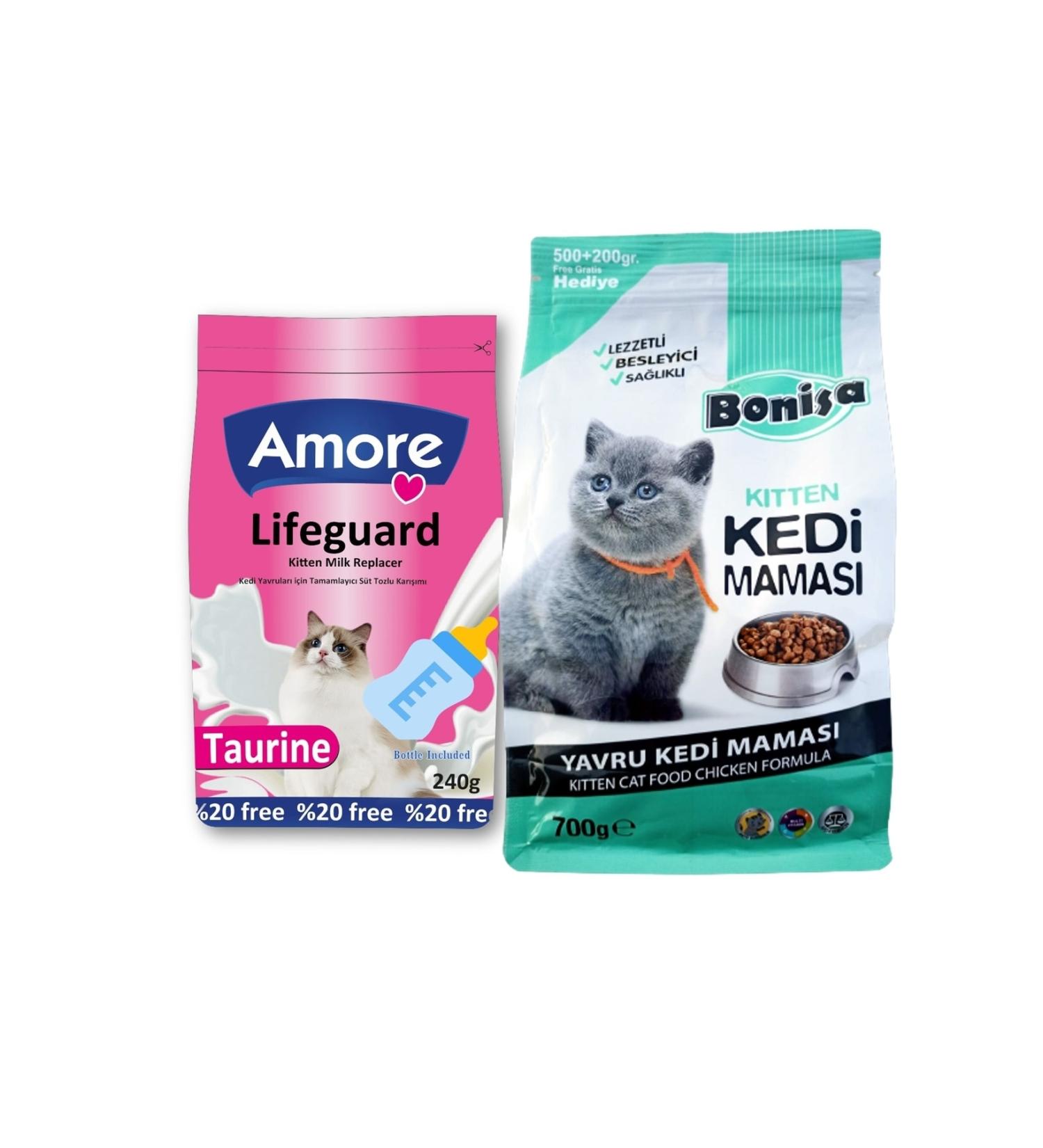 AMORE Lifeguard Kitten Milk Powder 240gr and Kitten Food 700gr