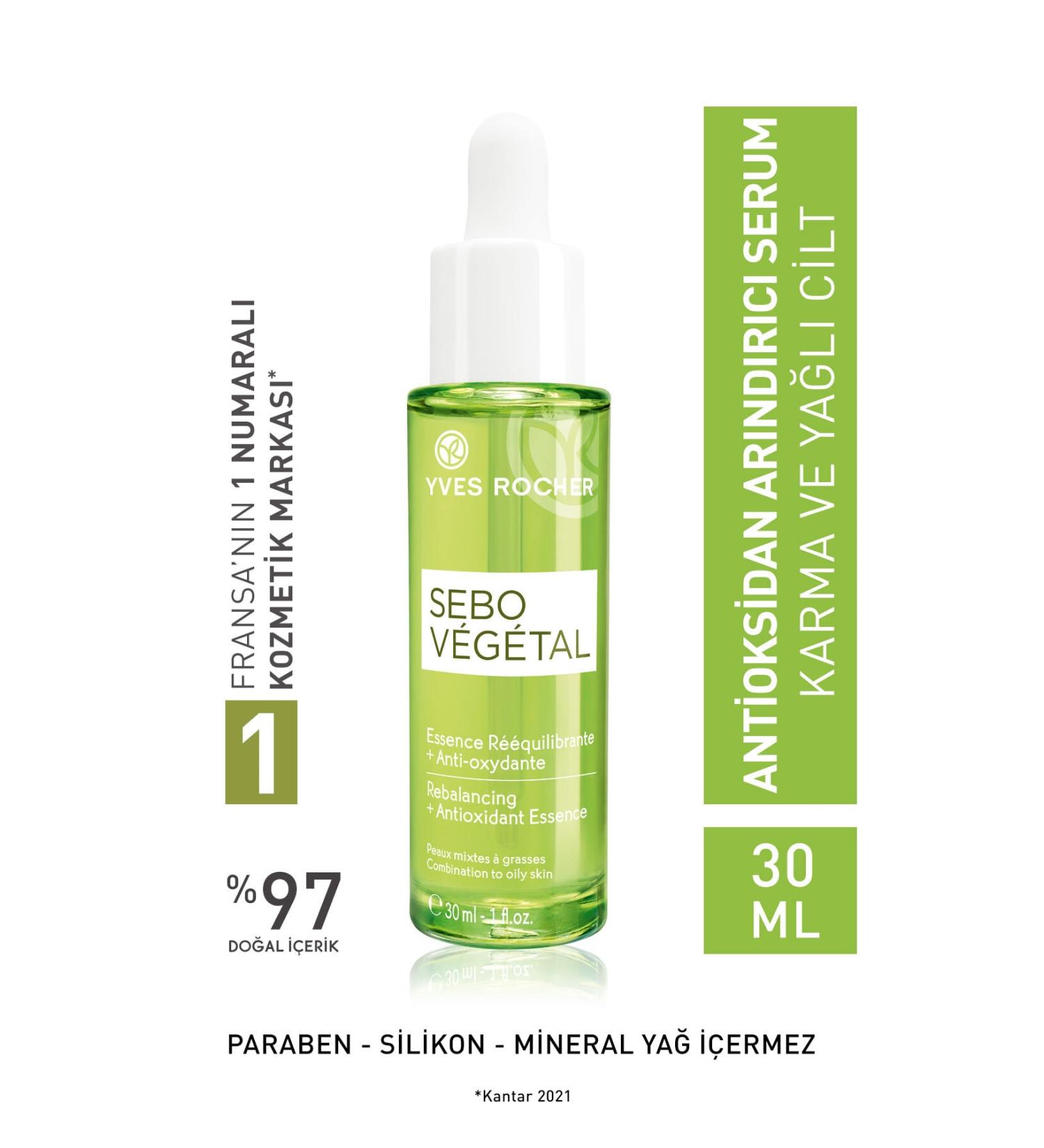 Yves Rocher Sebo Vegetal Antioxidant Oil Balancing Serum for Combination and Oily Skin - Zinc & Salicylic Acid - 30ml - Buy Online on GoSupps.com
