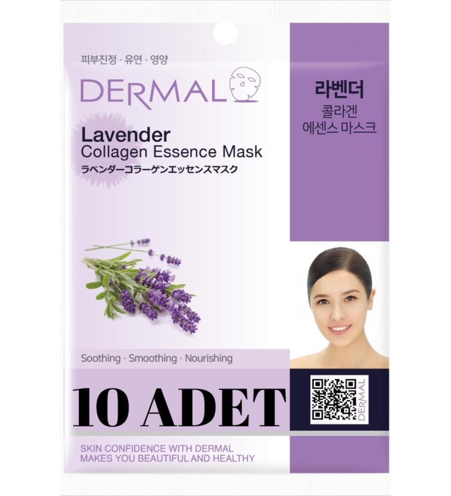 Dermal 10 Pieces Lavender Essence Collagen Face Mask I Soothing Smoothing Nourishing