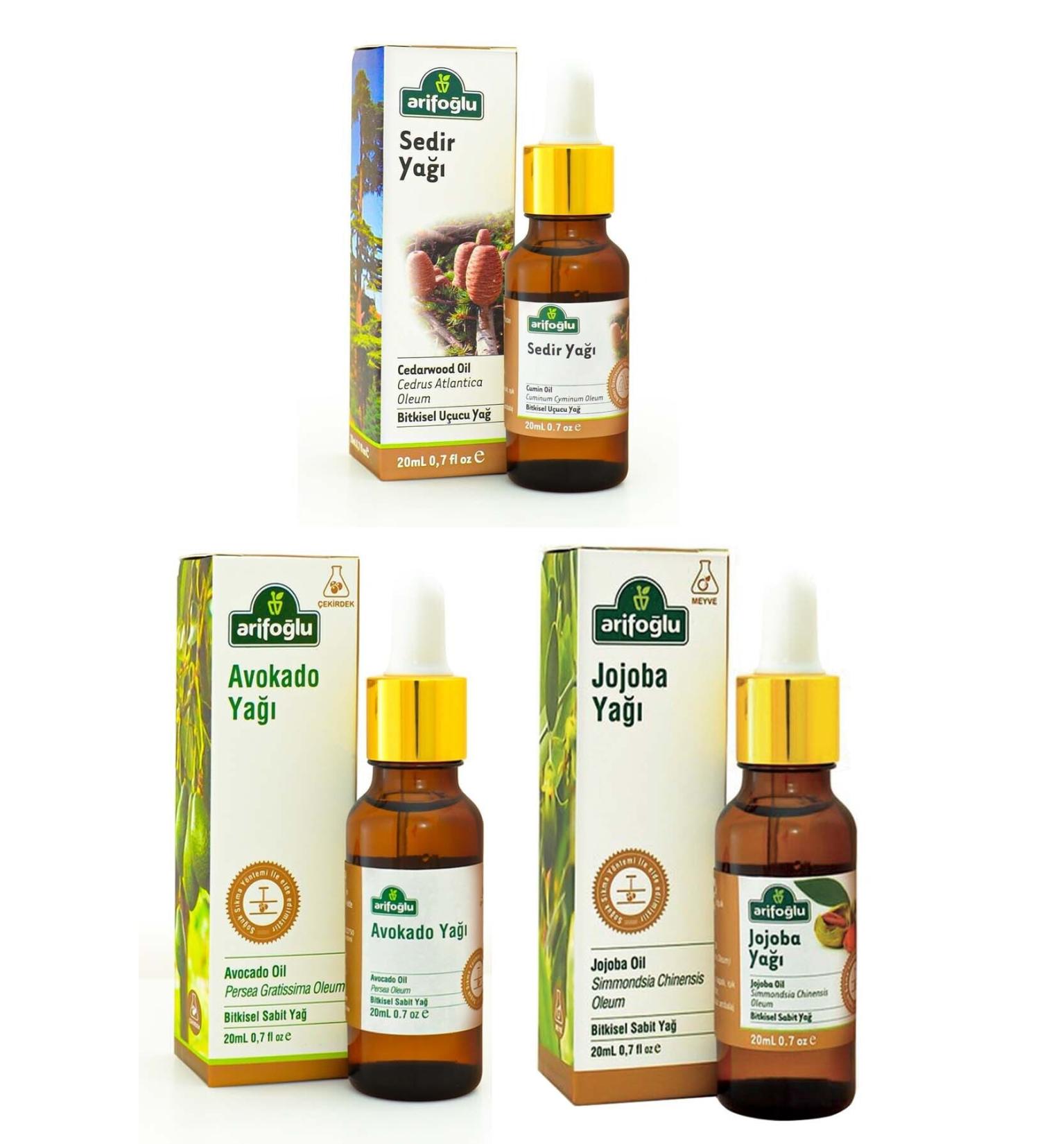 Arifo lu Tropical Aromatherapy Set: Avocado Oil 20 ml + Jojoba Oil 20 ml + Cedarwood Oil 20 ml