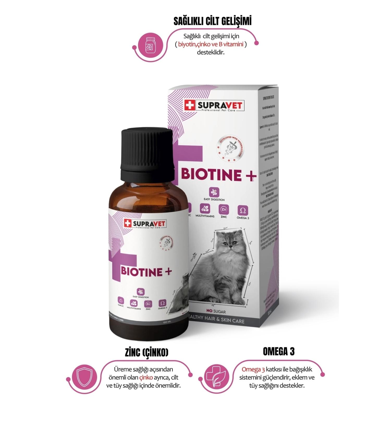 Supravet Plus +b For Cats Biotine Drops 100 Ml + Zinc + Multi Vitamin (Coat Health Drops for Cats) - Buy Online on GoSupps.com