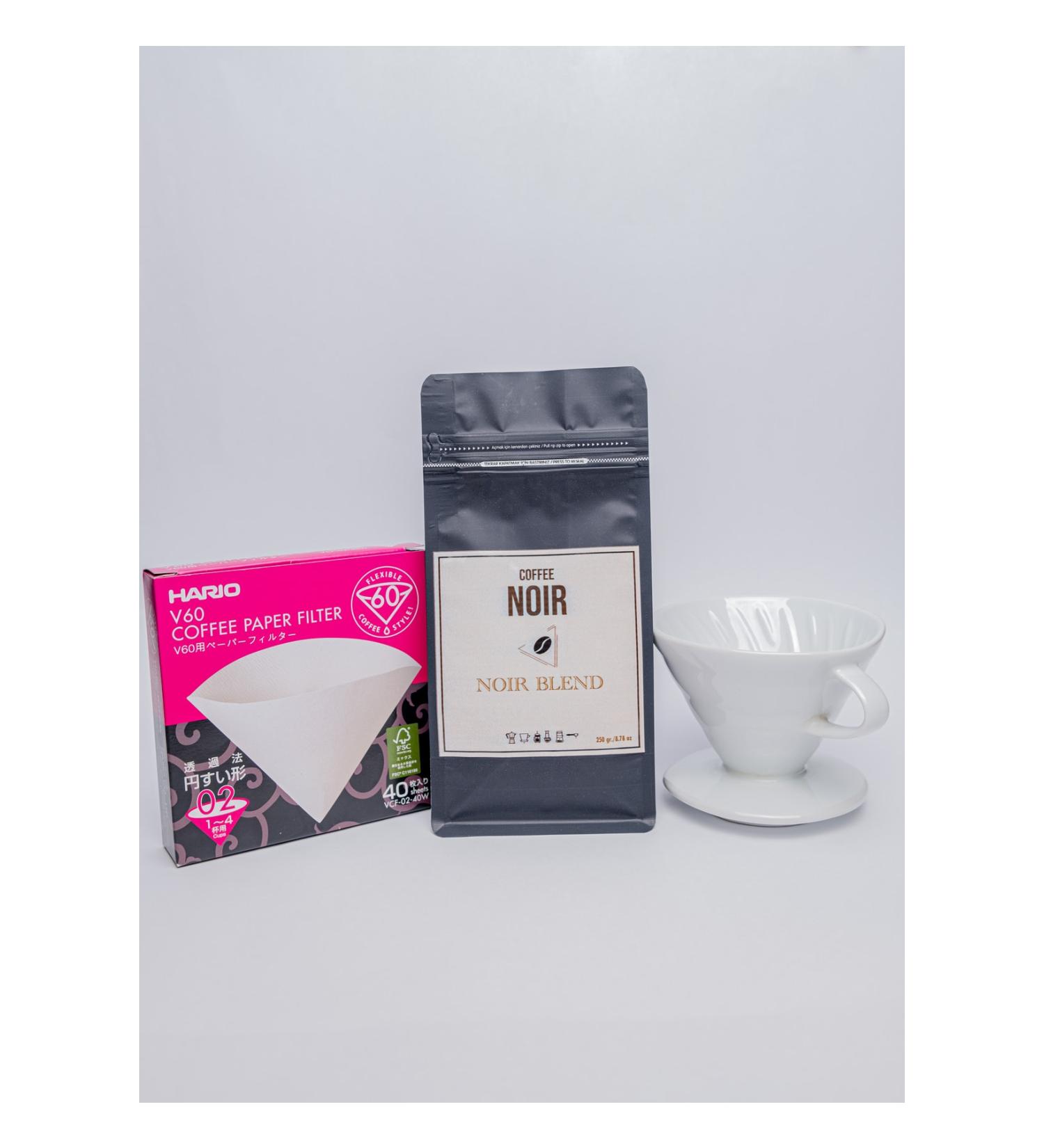 coffeenoir V60 02 Ceramic Dripper Noir Special Blend Filter Coffee and 40 Filter Paper Set