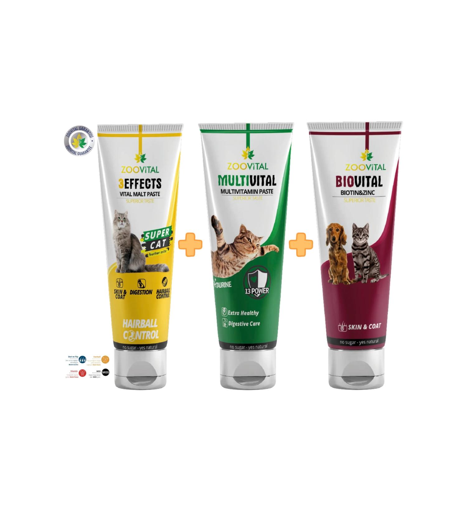 Zoovital Hairball Malt For Hairball Prevention + Multivital Vitamin + Biovital Paste Cat Skin and Fur Health