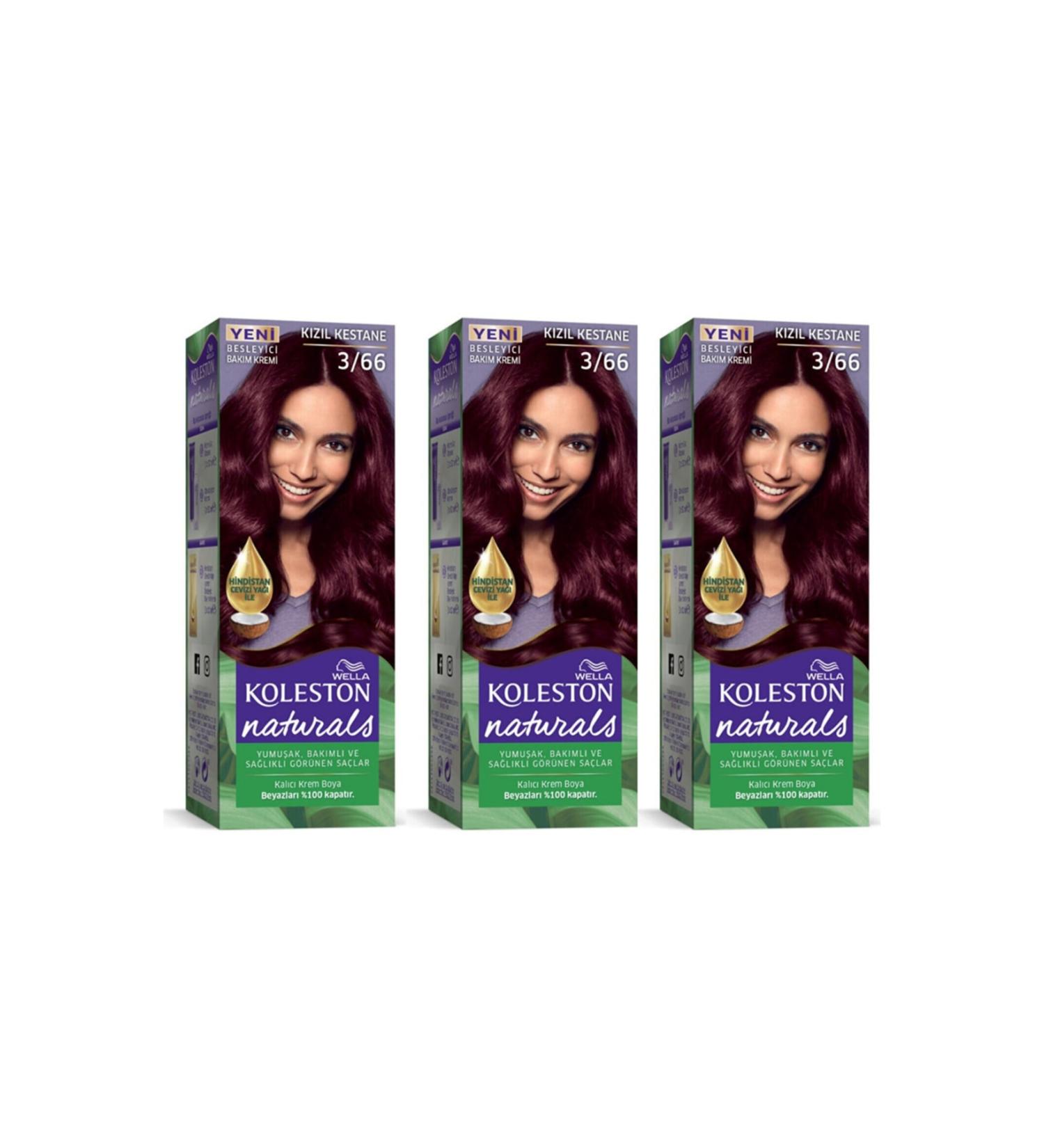 Wella Koleston Naturals Hair Dye 3/66 Red Chestnut 3 Pieces - Buy Online on GoSupps.com
