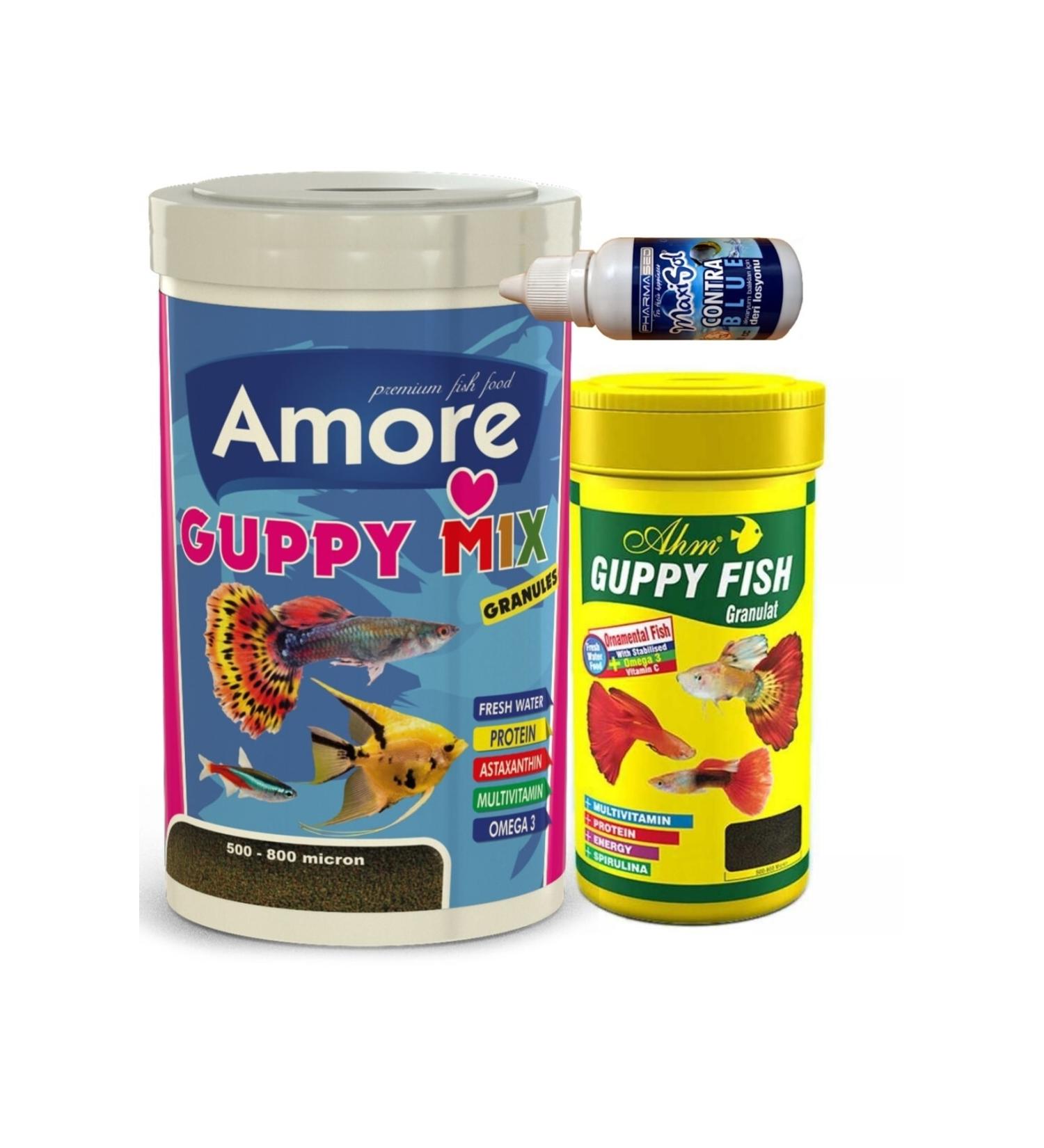 AMORE Guppy Tropical Guppy Mollies Sword Angel Tetra Aquarium Fish Food Contra Set 1000ml+250ml Ahm