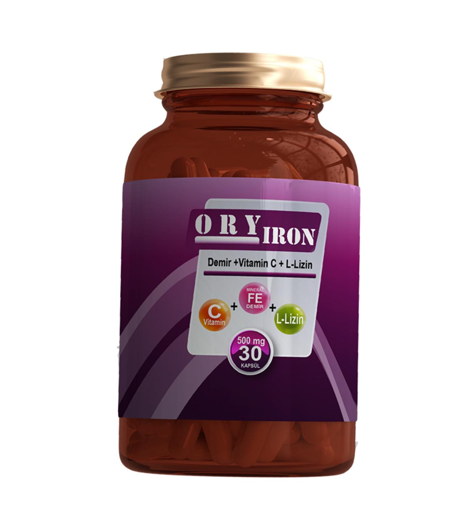 ORYPHARMA Vitamin C + Iron + L-Lysine Containing 30 Capsules Supplementary Food - Buy Online on GoSupps.com