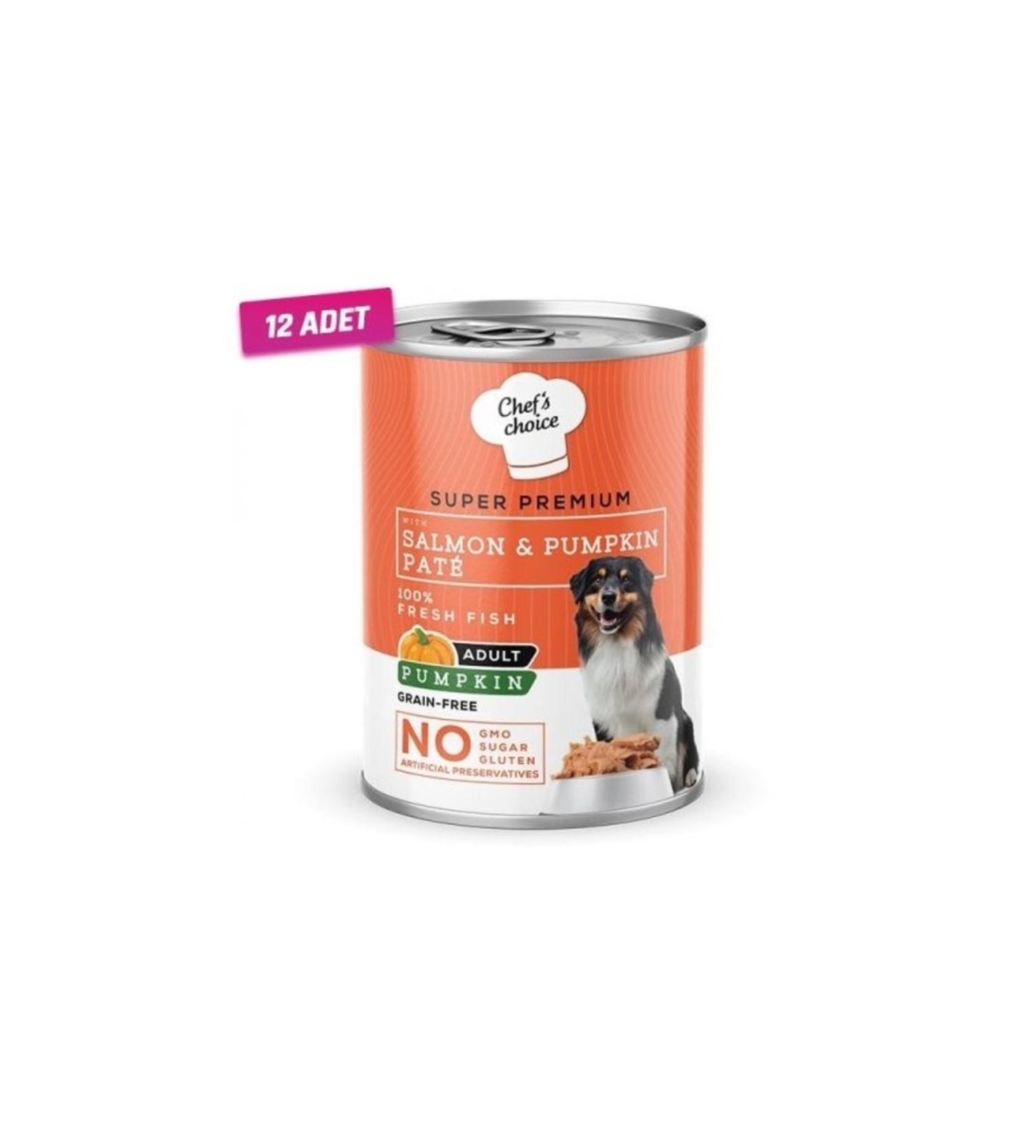 Chefs Choice 12 Pieces - Canned Adult Dog Food with Salmon and Pumpkin Minced Meat 400 Gr