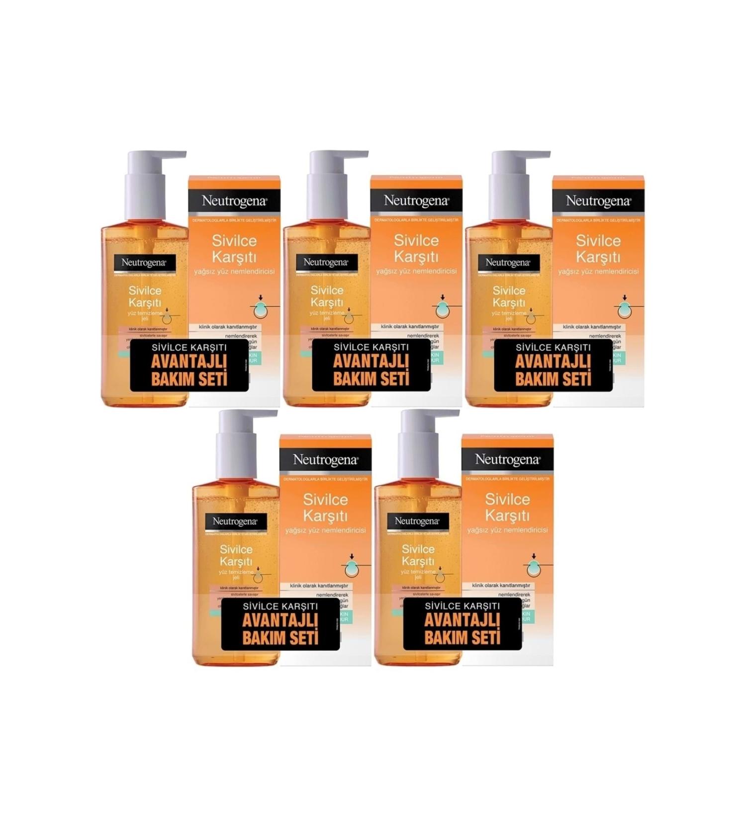 Neutrogena Anti-Acne Cleansing Gel 200ml Moisturizer 50ml (SET OF 5)