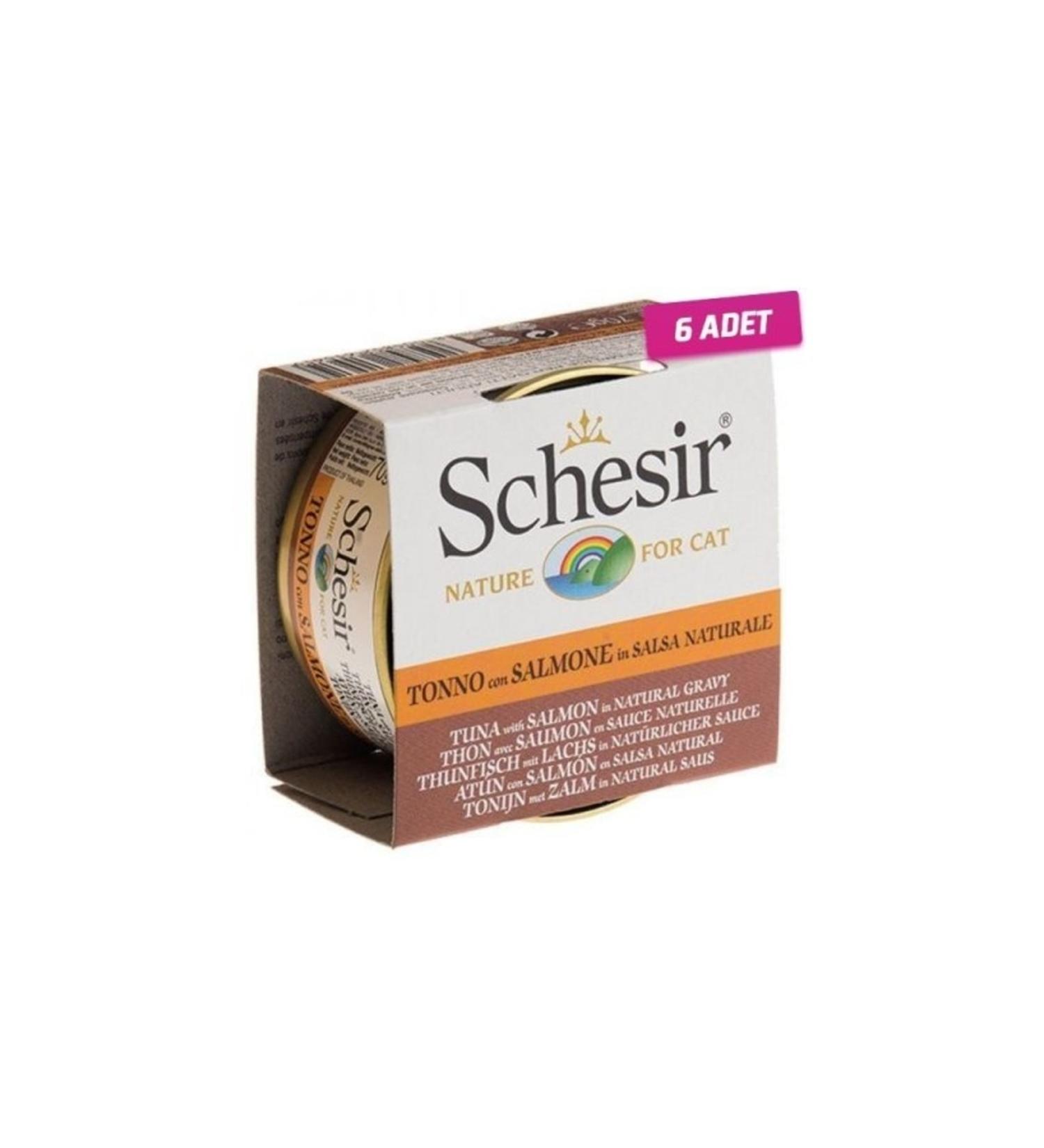Schesir 6 Pieces - Tuna and Salmon Natural Cat Canned Food 70 Gr