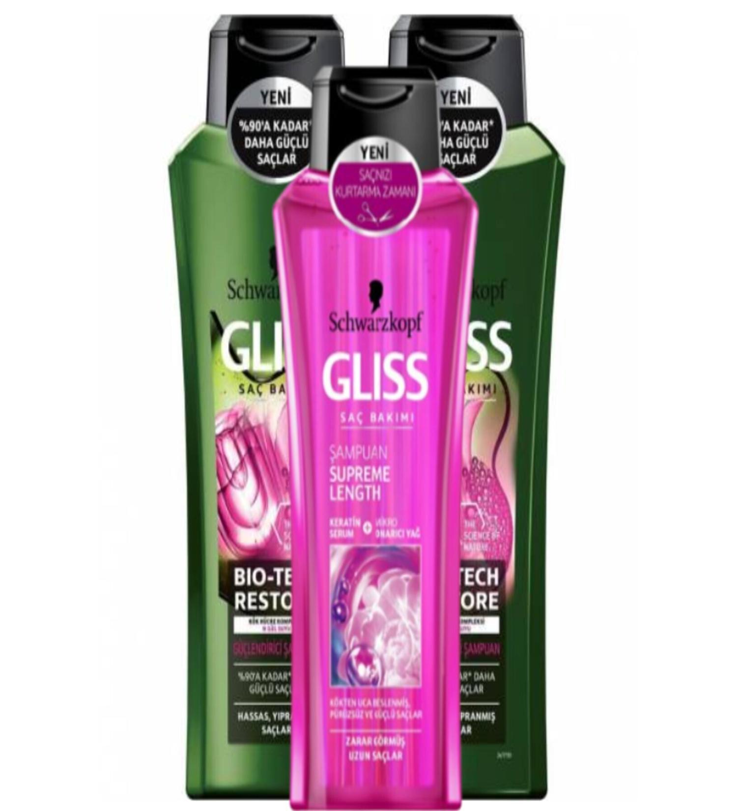 Gliss Economic Bio Tech Strengthening Shampoo 360 ml X 2 Pieces + Supreme 400 ml