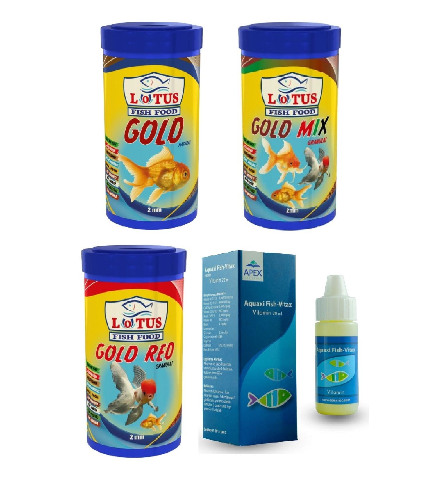 Lotus Goldfish Food Vitamin Set 250 Ml Gold Natural 250 Ml Gold Mix 250 Ml Gold Red Vitamin