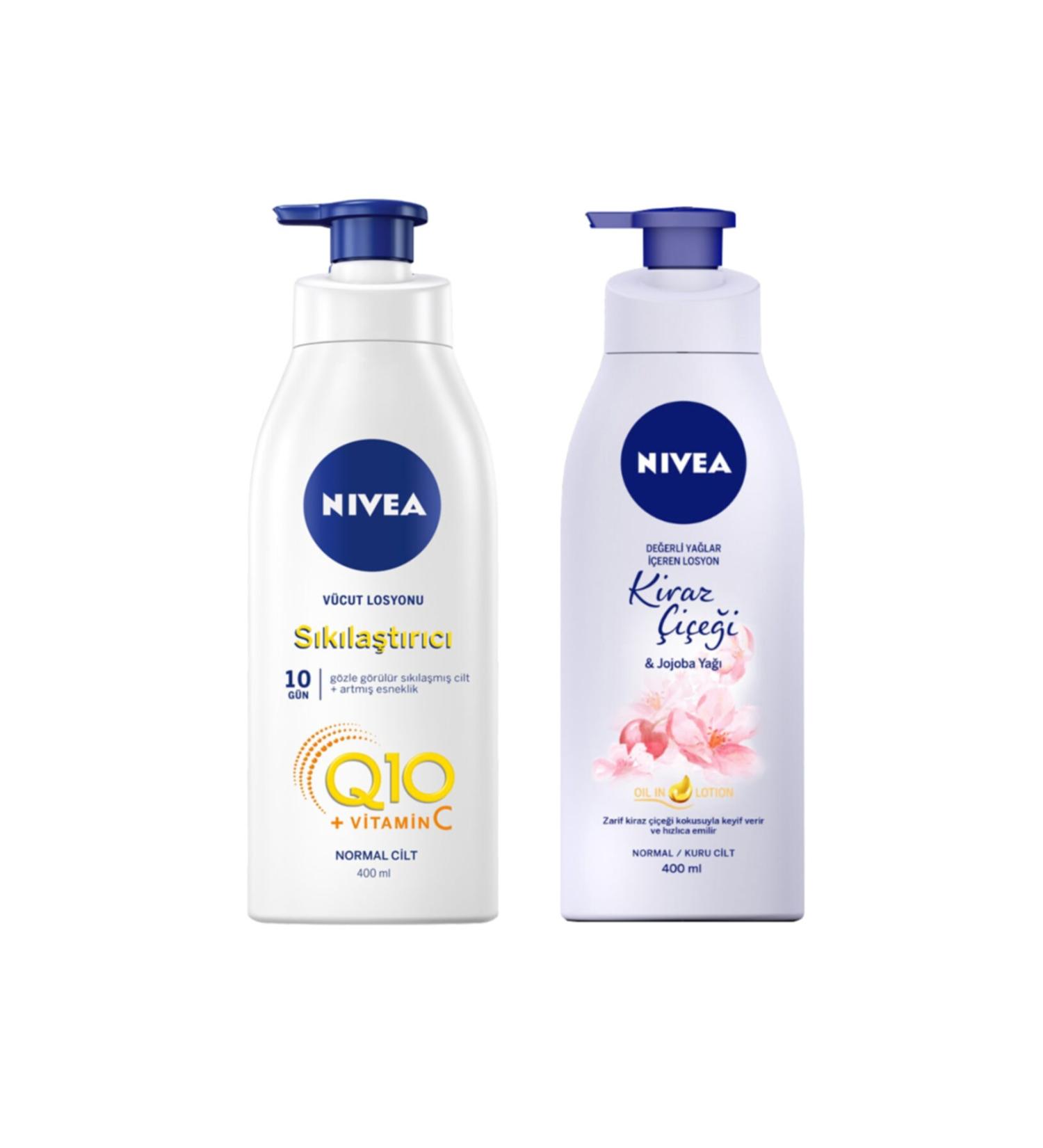 NIVEA Nourishing & Firming Body Milk 400 ml + Nbody Pump Cherry Blossom & Jojoba Oil Lotion 400 ml