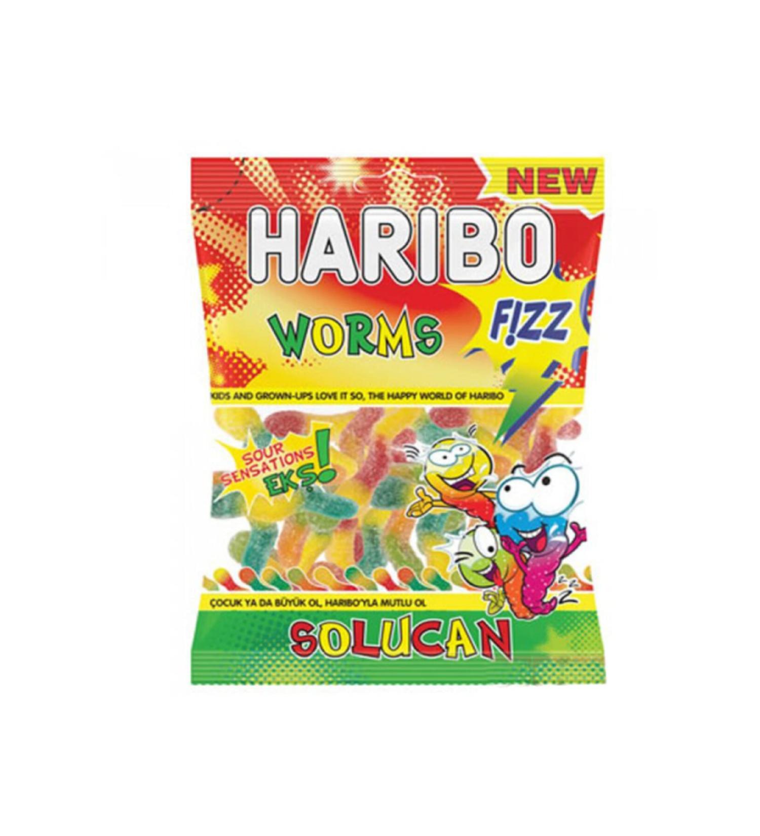 Haribo F zz (sour) Worms 80 gr - 24 Pieces Box