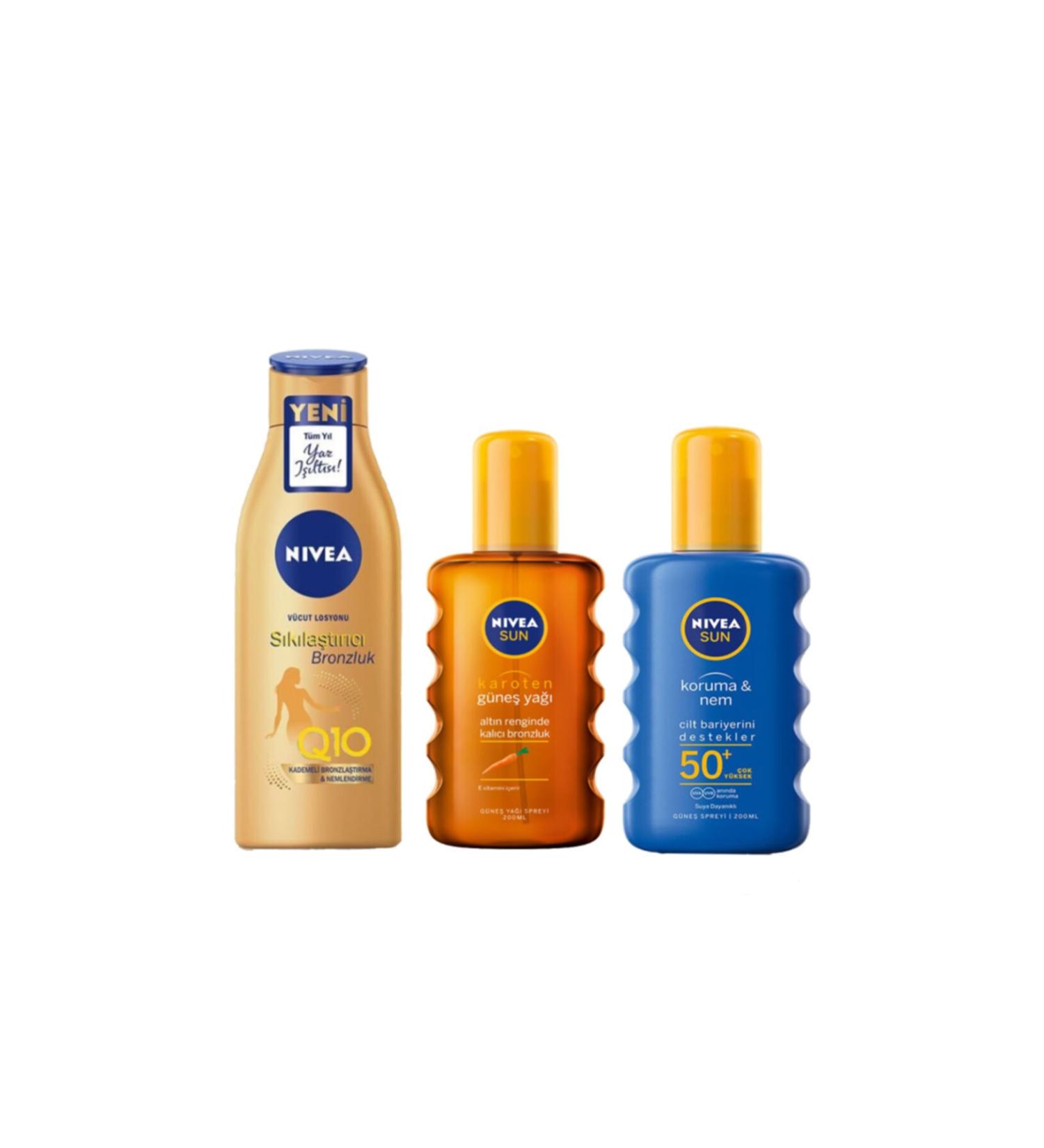 NIVEA Q10 Firming & Tanning Body Lotion 200 Ml + Sun Oil 200 Ml + Protection Moisture Spray 200 Ml