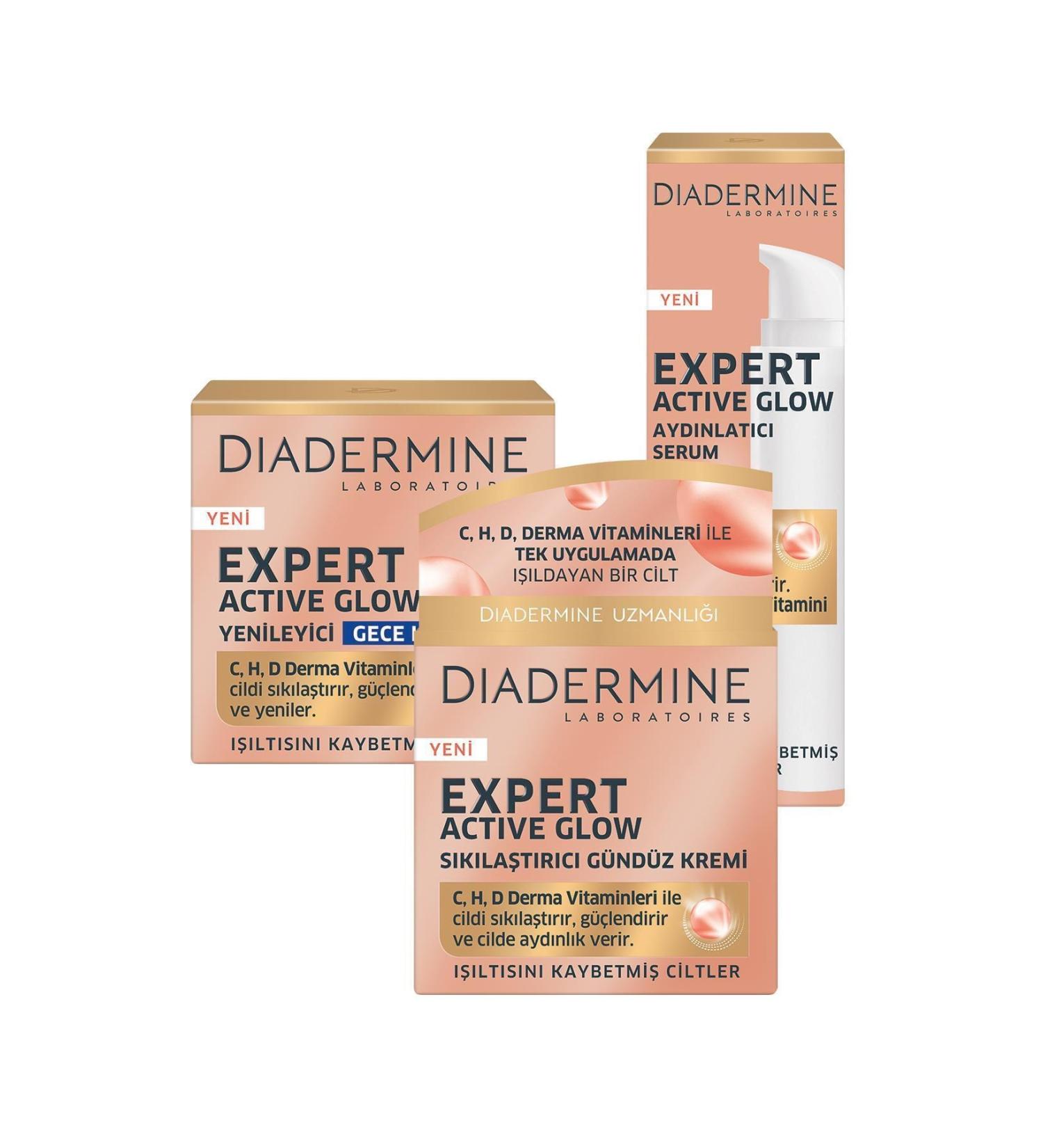 Diadermine Expert Active Glow Firming Day Cream 50 ml + Night Cream 50 ml + Serum 40 ml