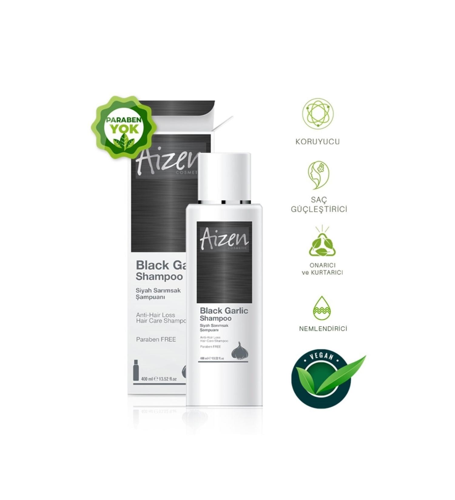 Aizen Black Garlic Shampoo - Rich Content - Weak Hair Strands - Hair Roots - Shine - 400ml