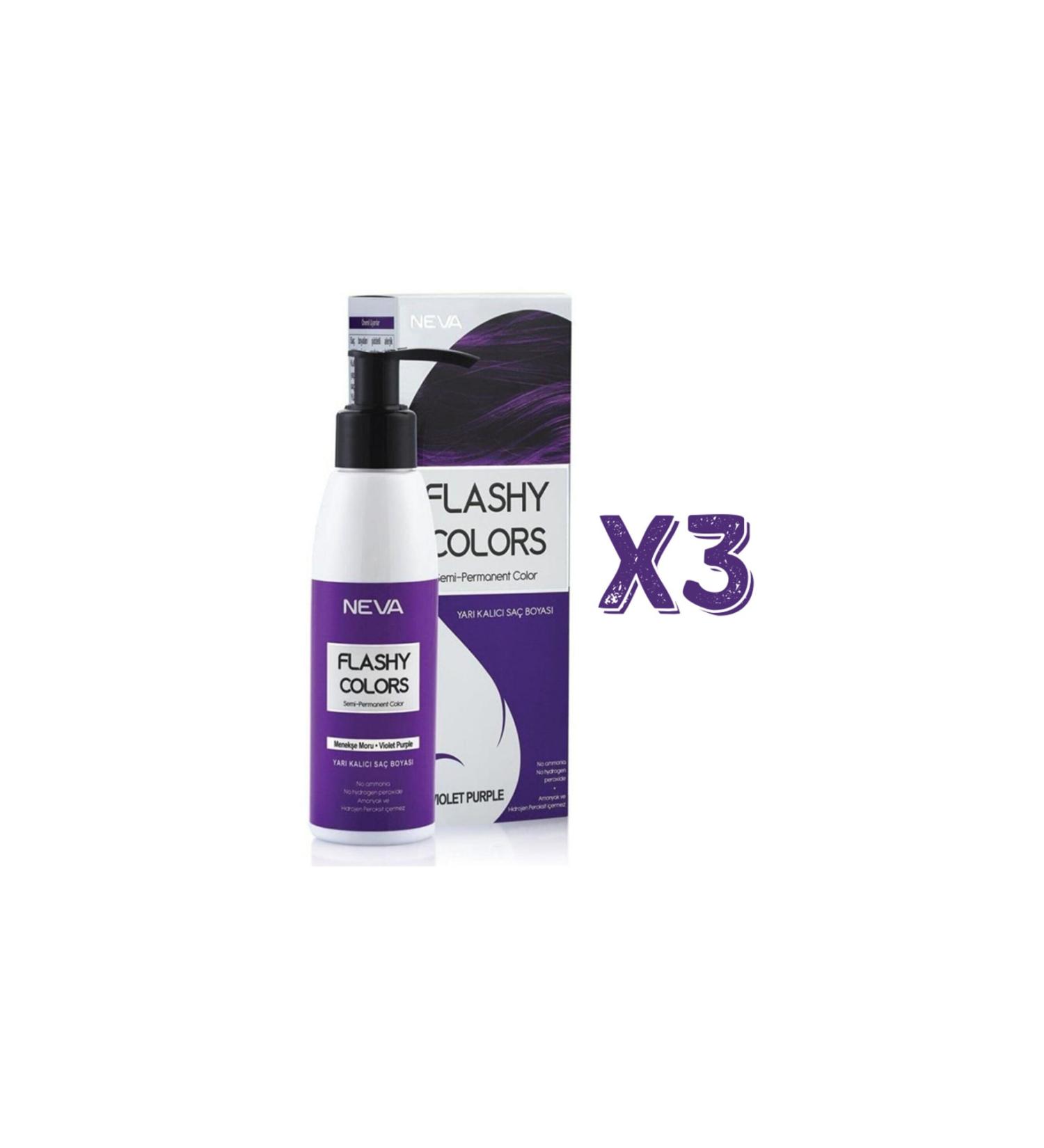 Flashy Colors Neva Semi Permanent Hair Dye 100 Ml Violet Purple 3 Pieces
