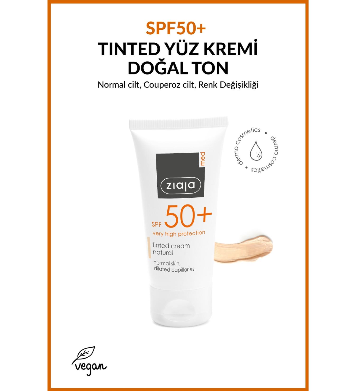 Ziaja Med Spf50+ Tinted Face Cream Natural Tone Dermatological Formula 50ml - Buy Online on GoSupps.com