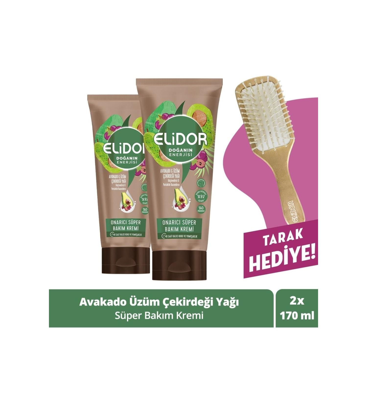 Elidor Nature's Energy Repairing Super Hair Care Cream Avocado Grape Seed Oil 170 Ml X2 + Comb