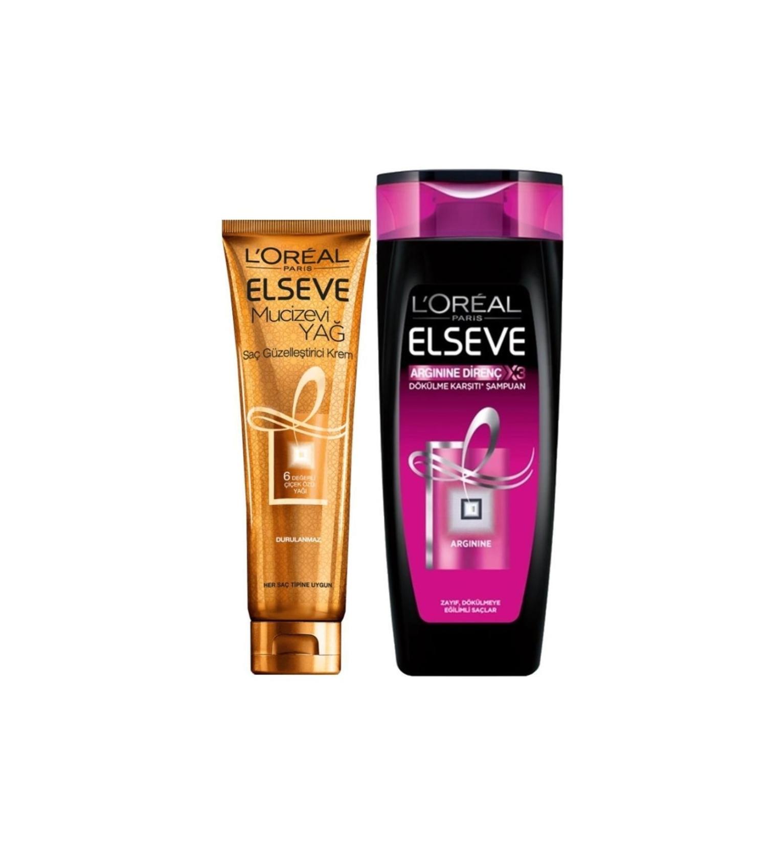 Elseve Loreal Arginine Resistance X3 Anti-Hair Loss Shampoo + Miraculous Oil Cream Set
