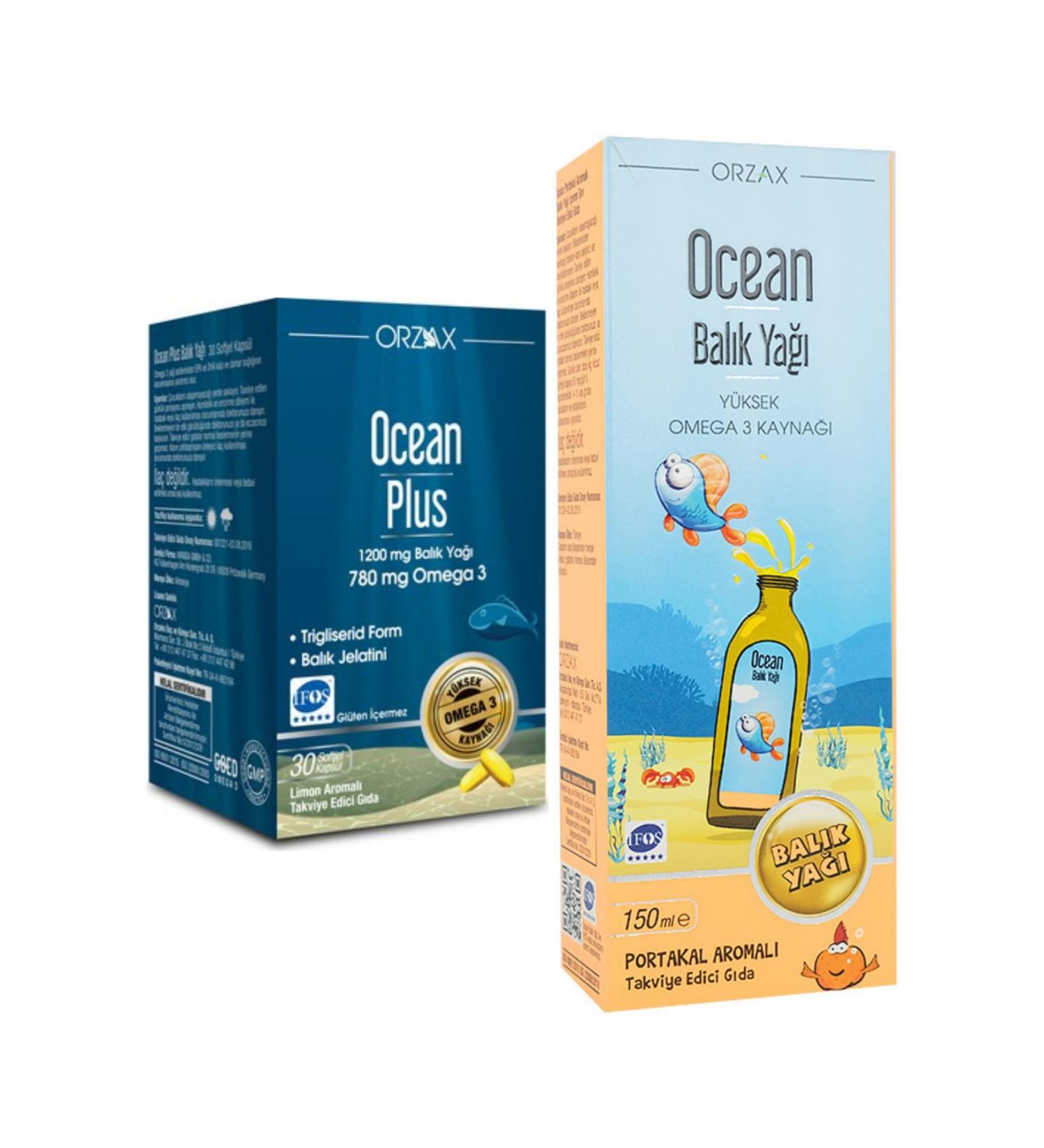 Ocean Plus Omega 3 1200 Mg 30 Capsules + Fish Oil Orange Flavored Syrup 150ml