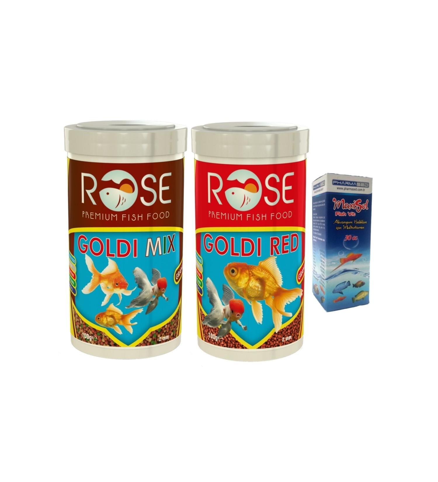 Rose Goldfish Food and Vitamin Set 2 Pieces 250 ml Goldi Mix and Gold Red