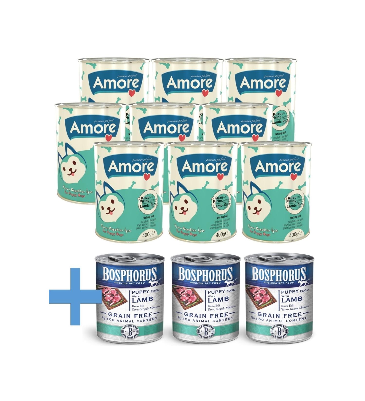 AMORE Puppy Pate Lamb Meat Rice X 9 And 3 X Bosphorus Puppy Lamb Meat Puppy Canned Food