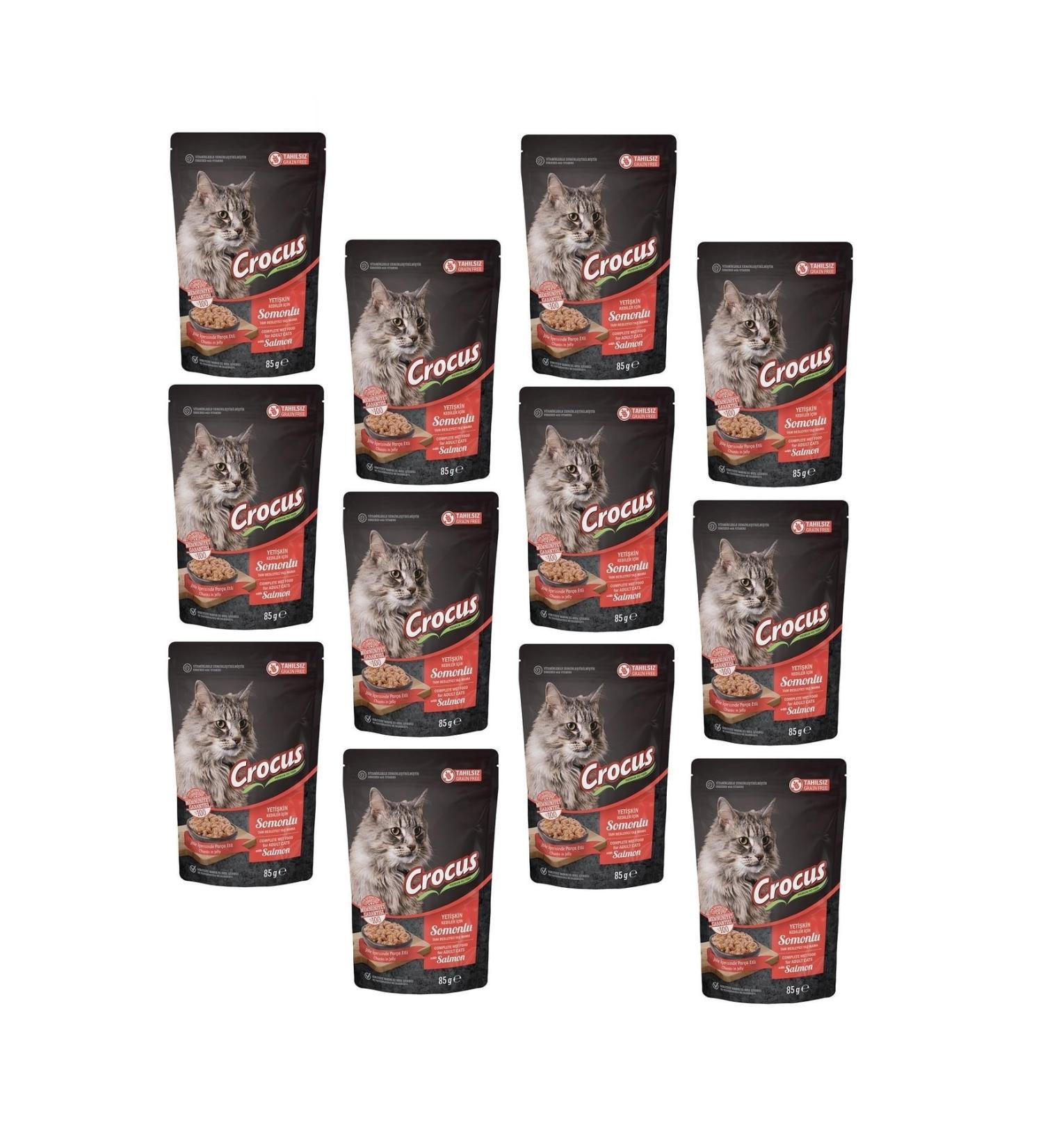 Crocus Pouch Grain-Free Jelly Salmon Cat Canned Food 85 Gr (12 Pieces)