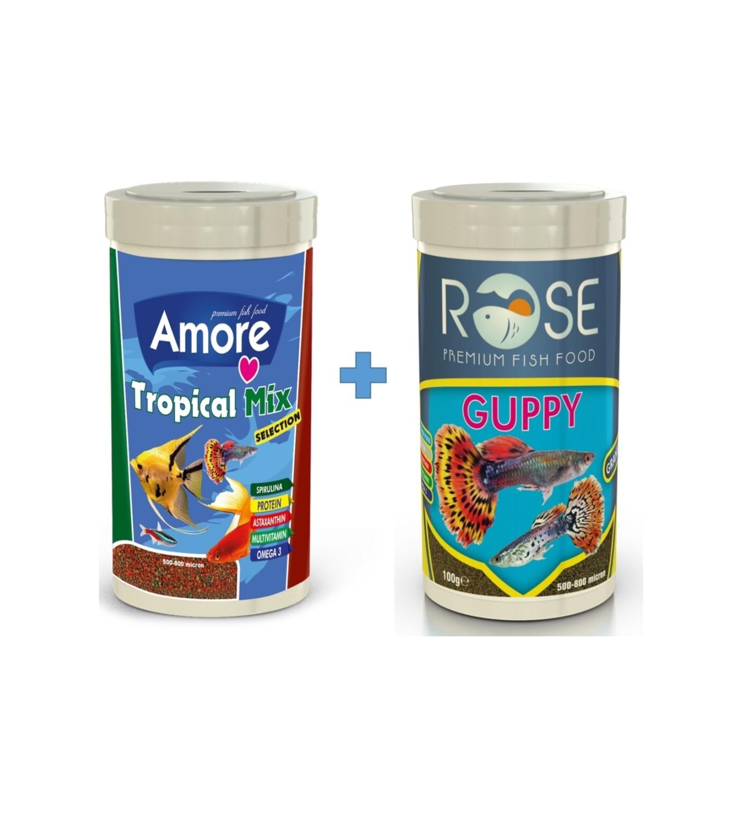 AMORE Tropical Mix Selection and Rose Guppy 250 ml Guppy Angel Moli Aquarium Fish Food
