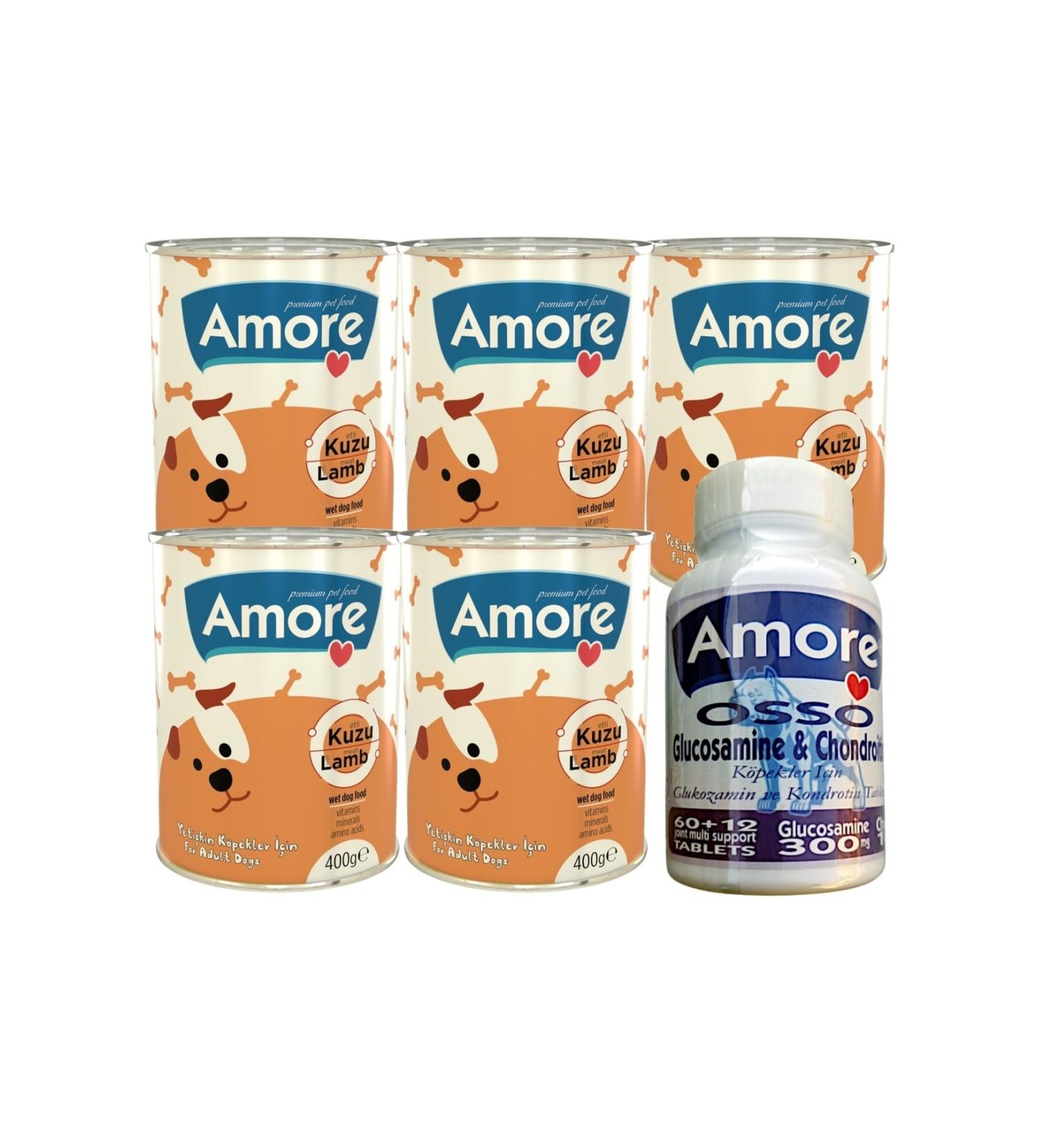 AMORE Lamb Piece Adult Dog Canned Food 5pcs and Joint Support Glucosamine Tablet 72pcs