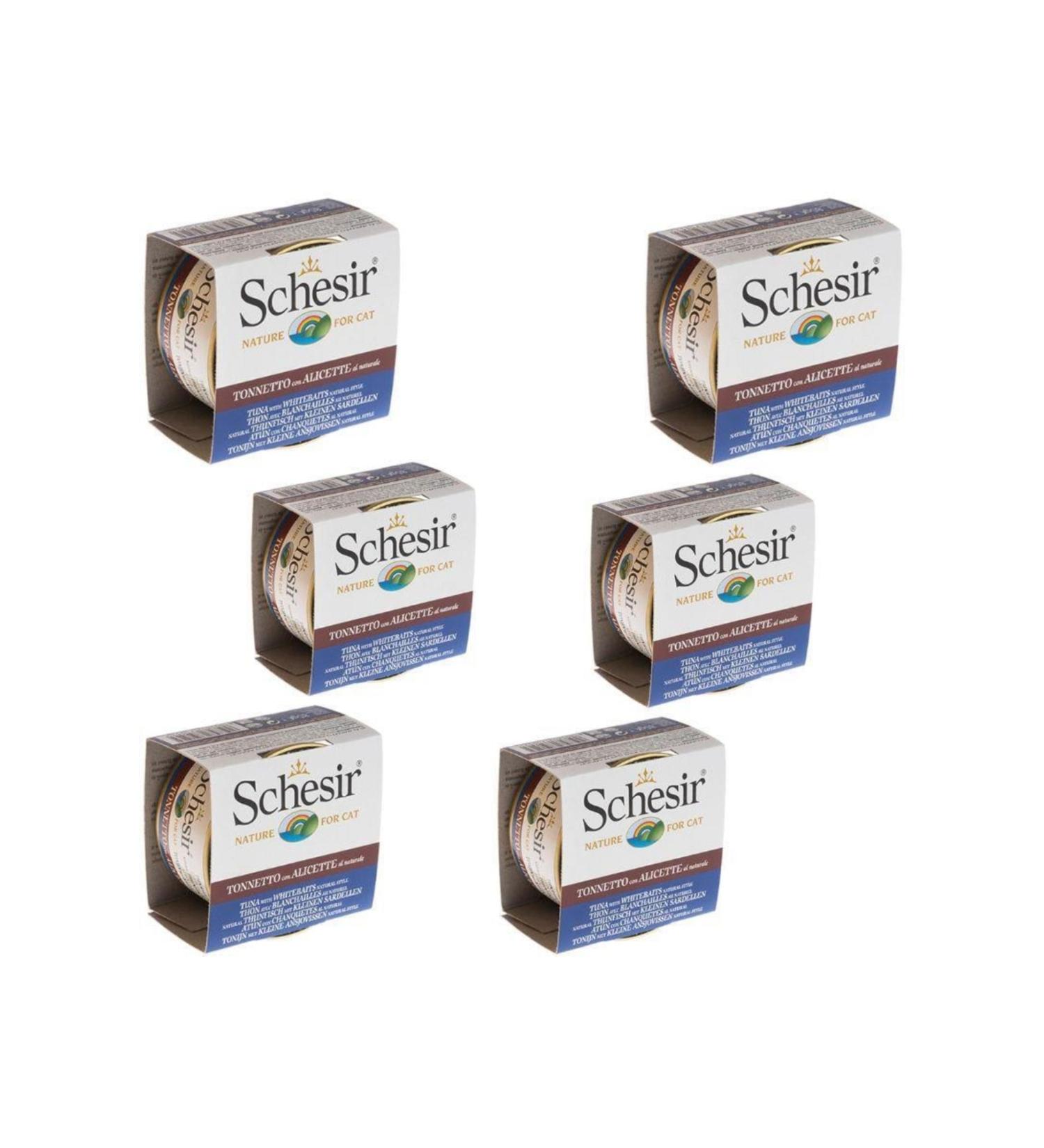 Schesir Canned Adult Cat Food with Herring and Tuna Cooked in Water 85 Gr X 6 Pieces