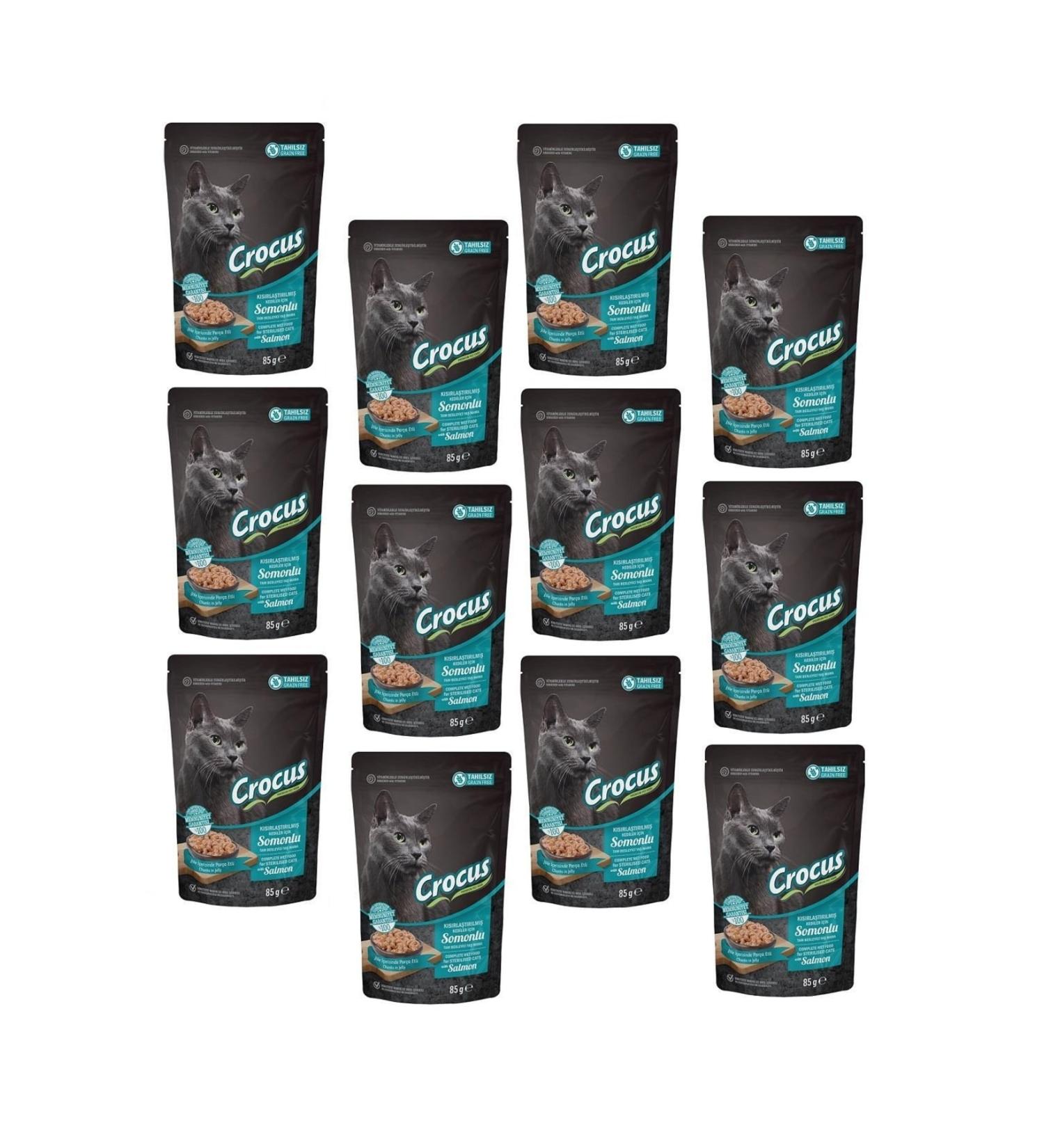 Crocus Pouch Grain-Free Jelly Salmon Sterilized Cat Canned Food 85 Gr (12 Pieces)