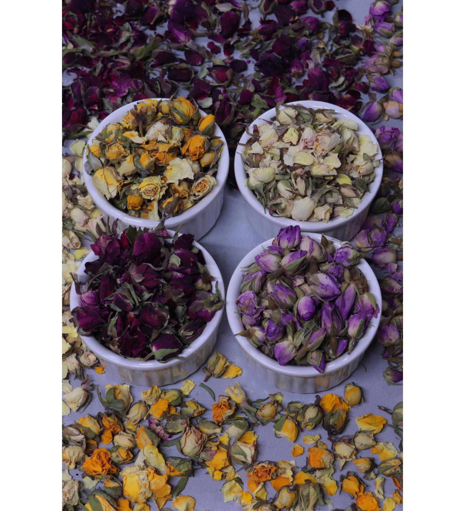 Aktarix 4-Piece Dried Rose Bud Set 75 Gr (Pink Yellow Red White) Total 300 Gr