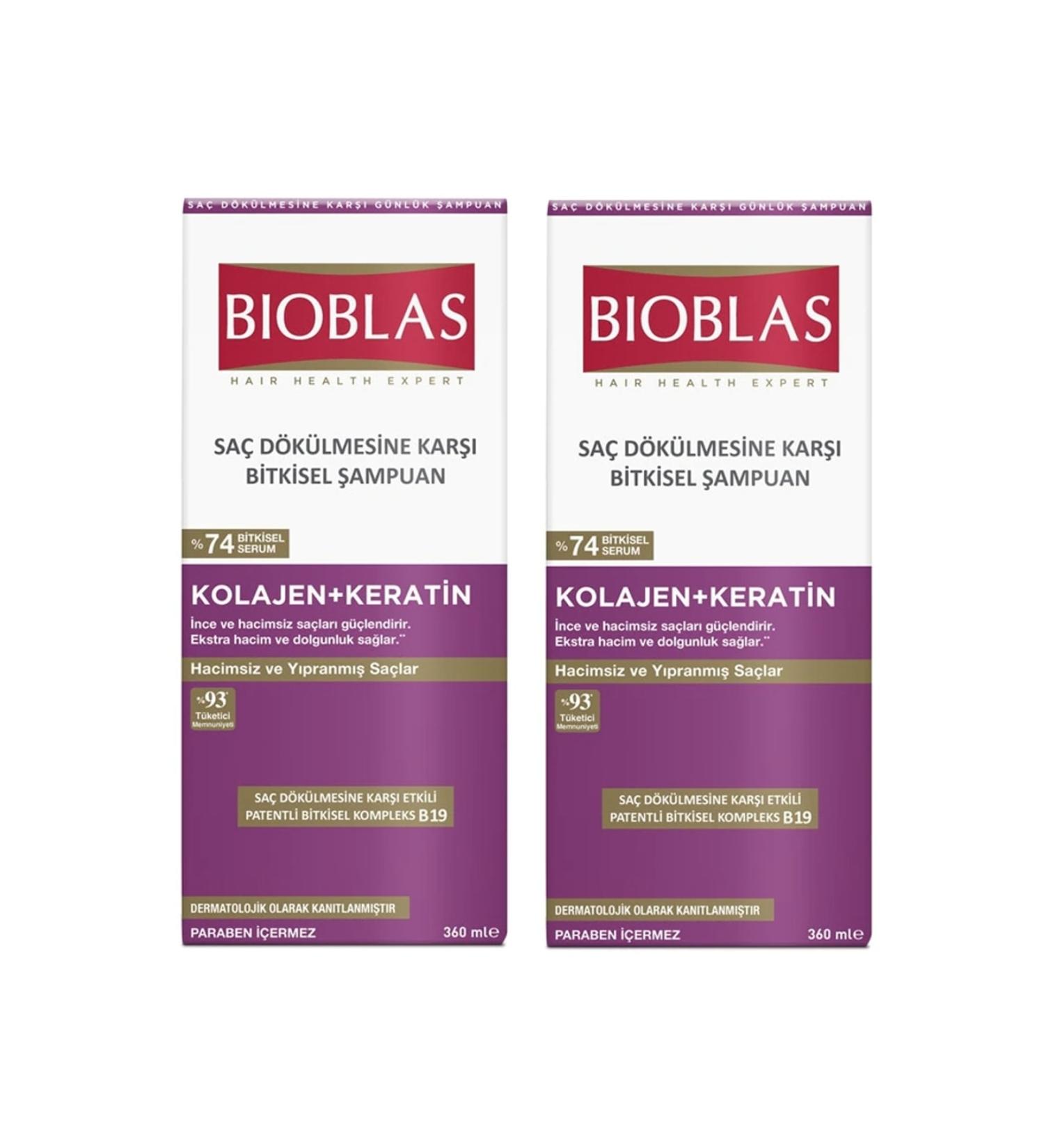 Bioblas Collagen + Keratin Anti-Hair Loss Volume Shampoo 360 Ml 2 Pieces