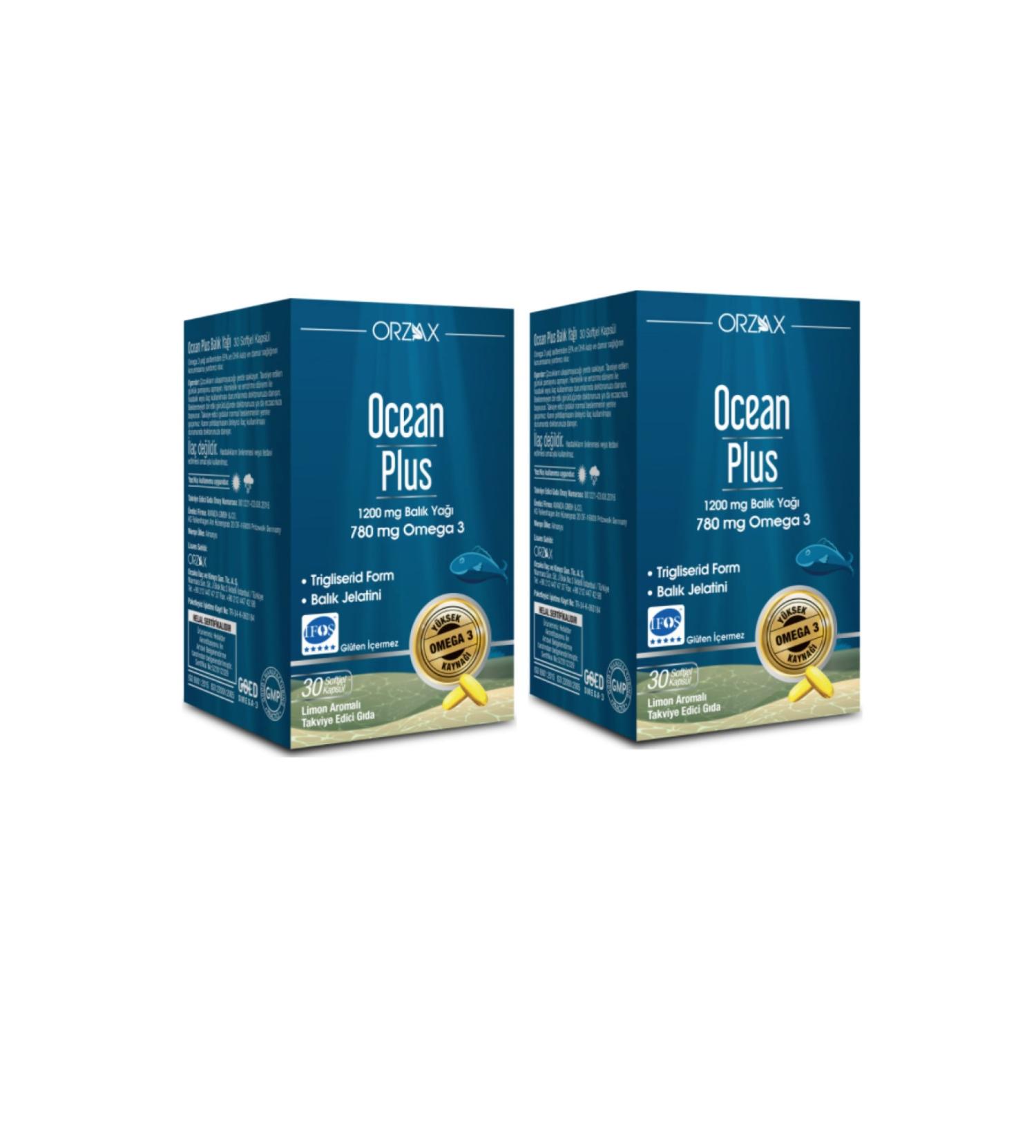 Ocean Omega 3 1200 Mg 30 Capsules - Lemon Flavored Fish Oil X2 Pieces