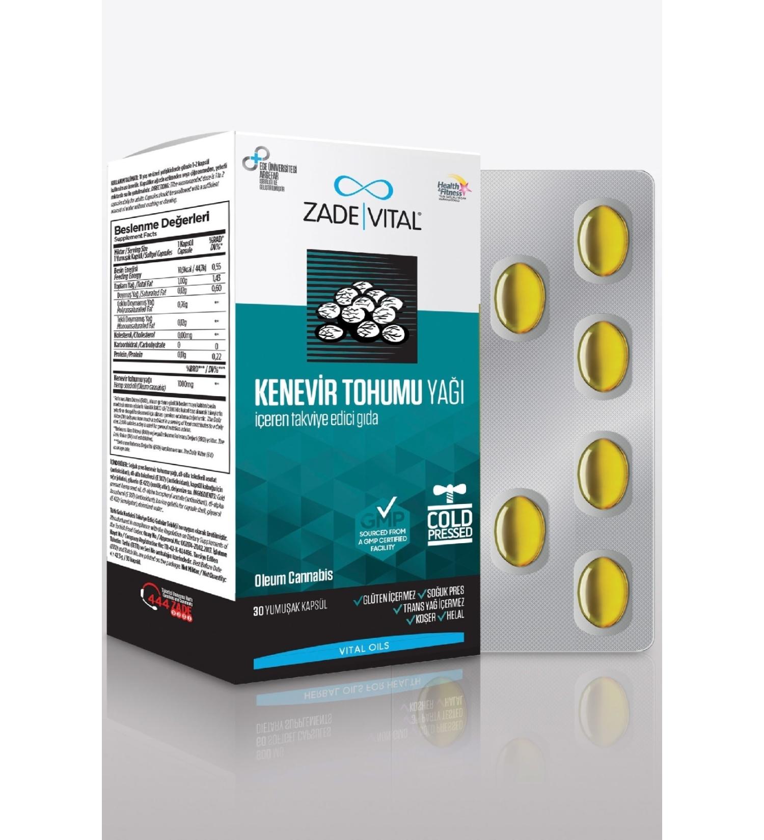 Zade Vital Hemp Seed Oil 30 Capsules Kzmprt