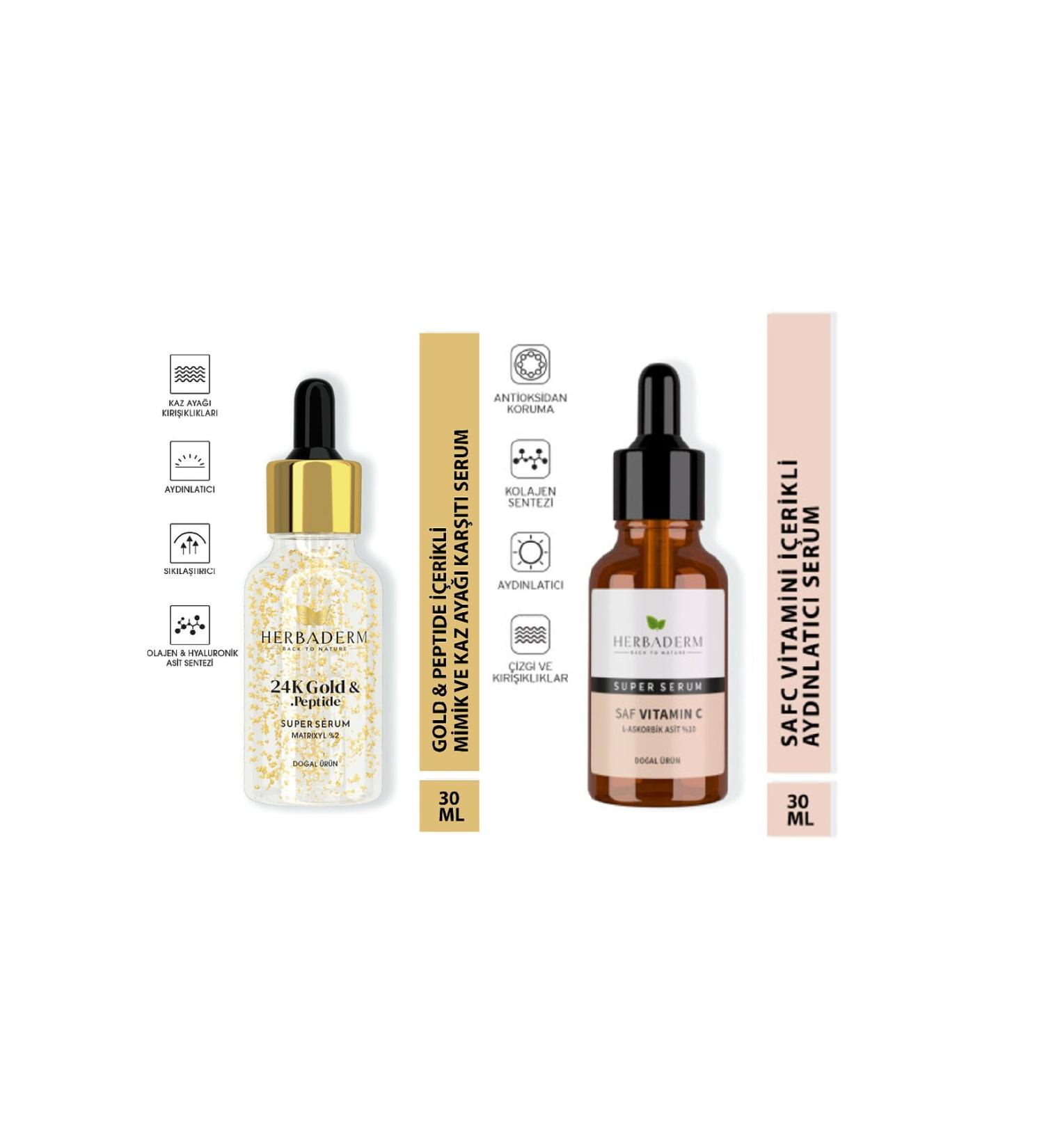 Herbaderm Super Serum Collagen Gold Serum & Super Serum Pure Vitamin C Brightening Serum 30 ml Set