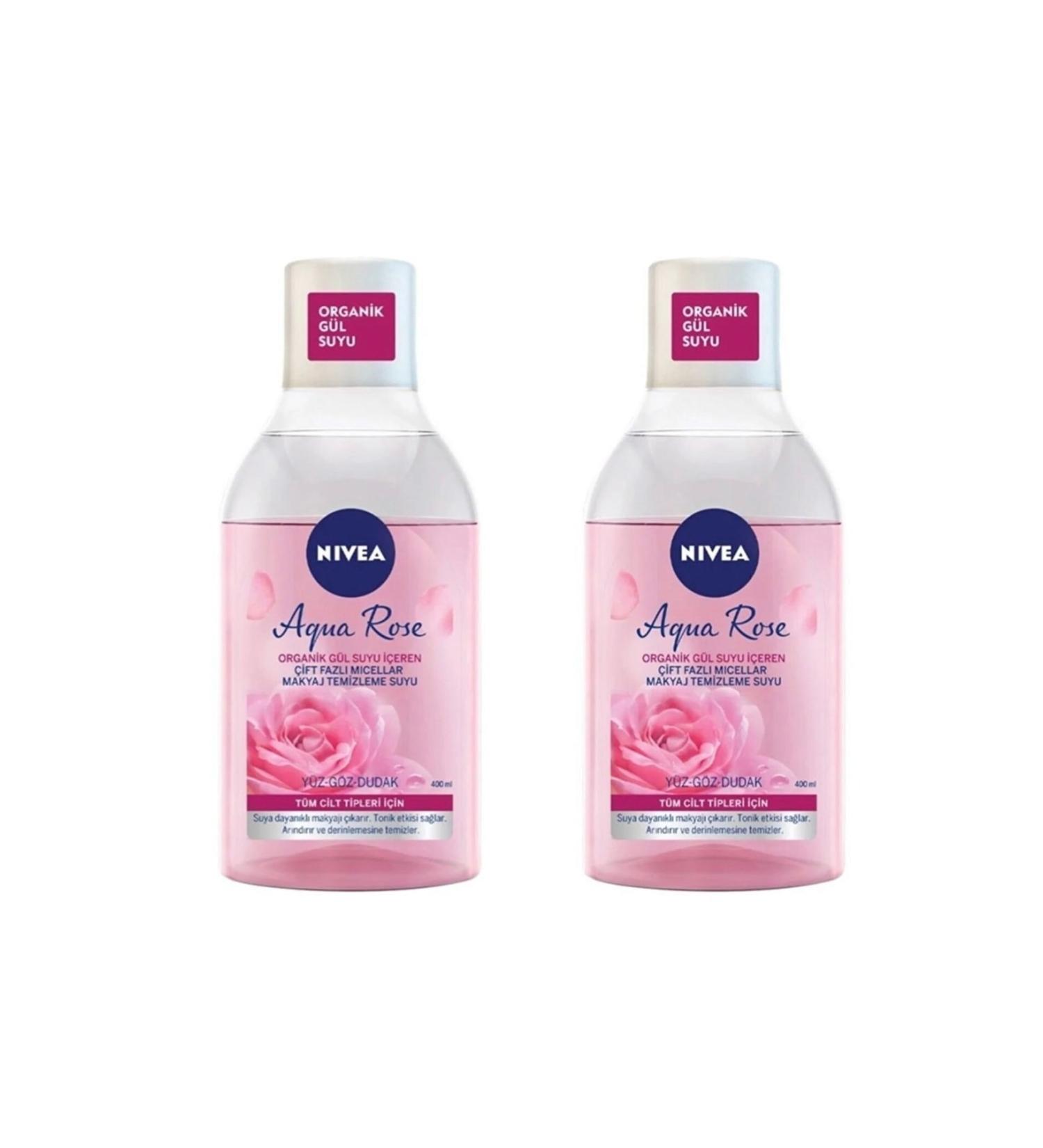 NIVEA Aqua Rose Micellar Double Phase Make-Up Remover Water with Rose Water 400ml*2 Pieces(campaign)