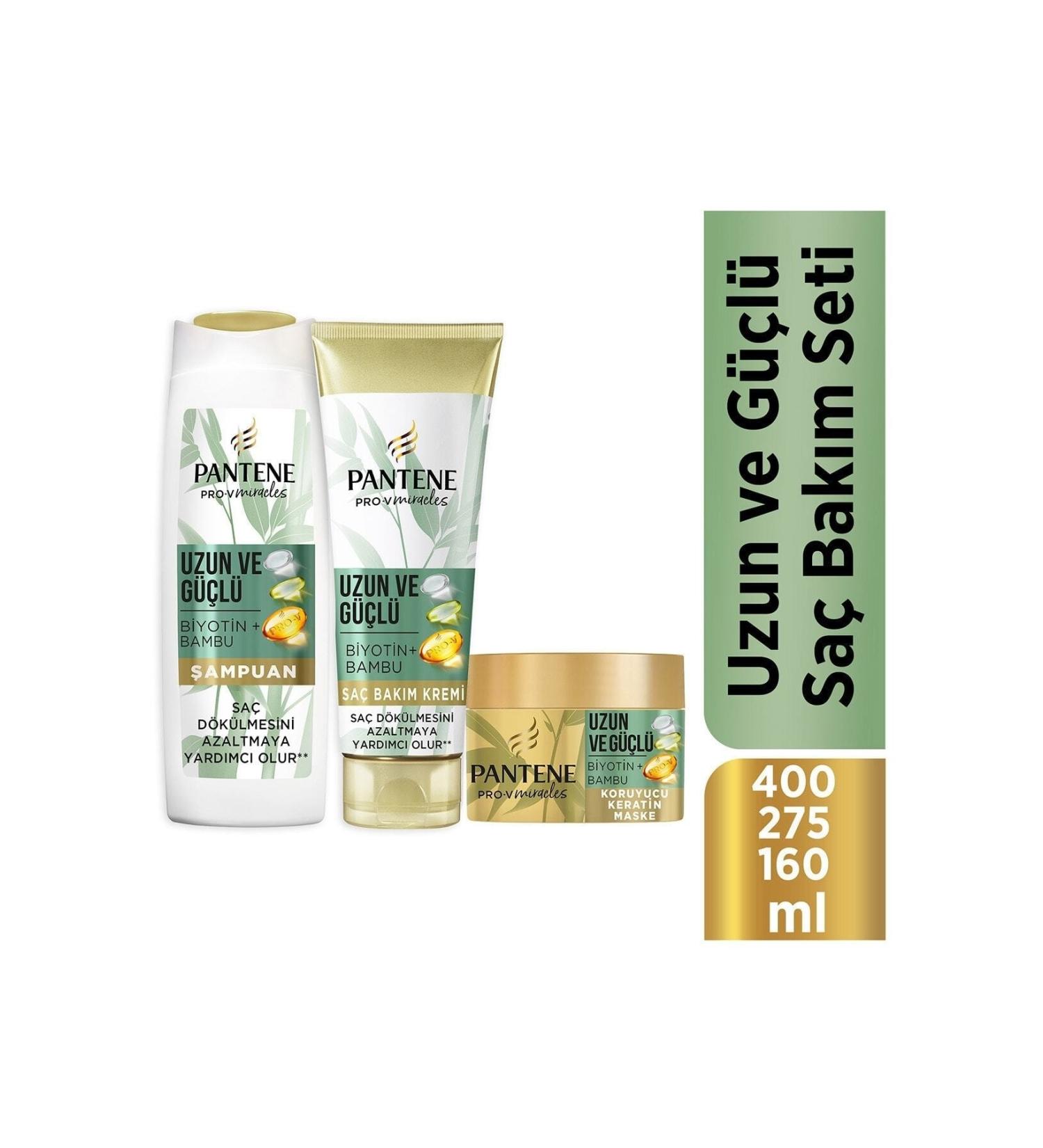 Pantene Long and Strong Bamboo and Biotin Hair Care Set (Shampoo 400 Ml + Conditioner 275 Ml + Mask 160 Ml)