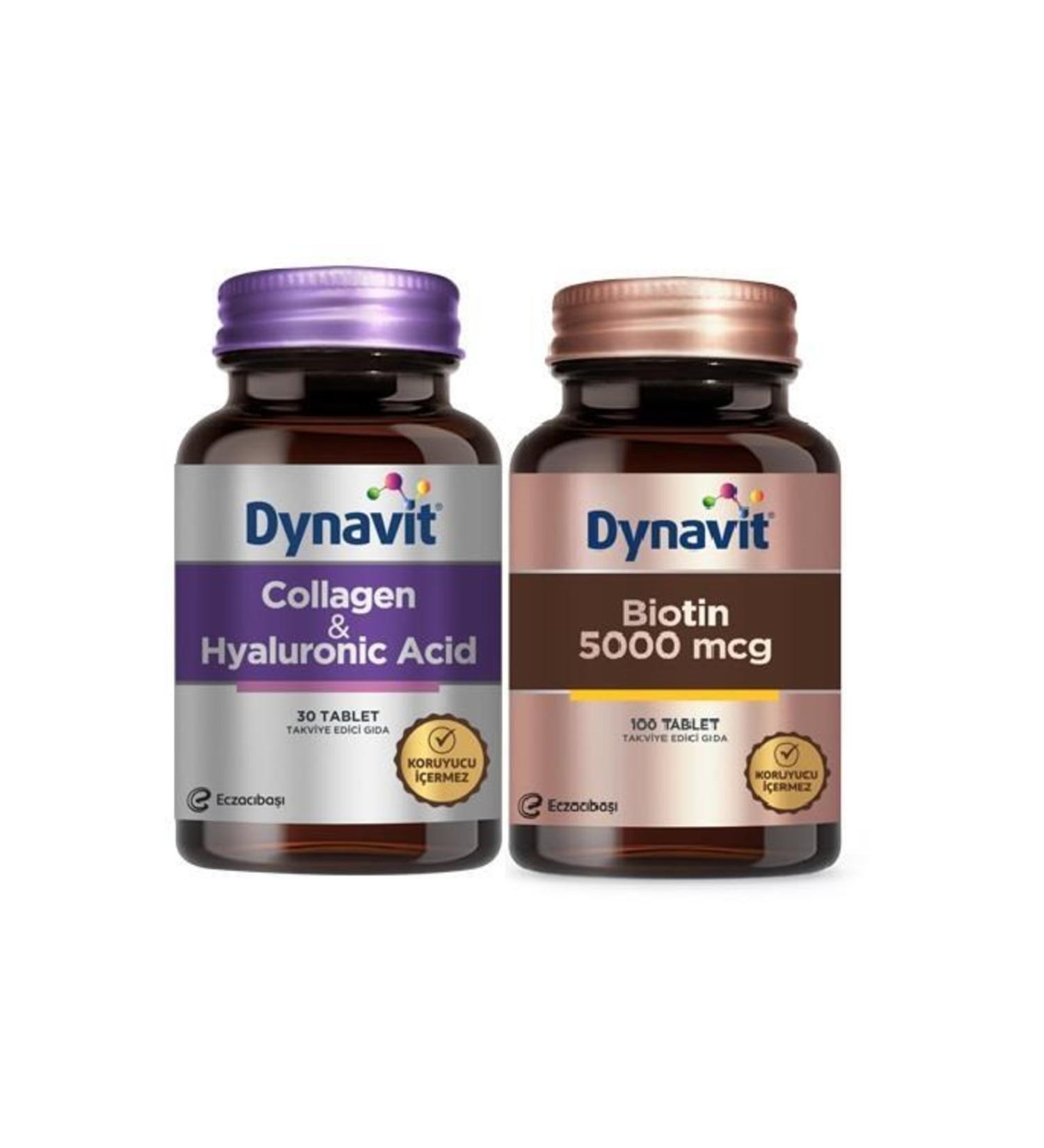 Dynavit Collagen Hyaluronic Acid 30 Tablets + Biotin 5000 Mcg 100 Tablets - Buy Online on GoSupps.com