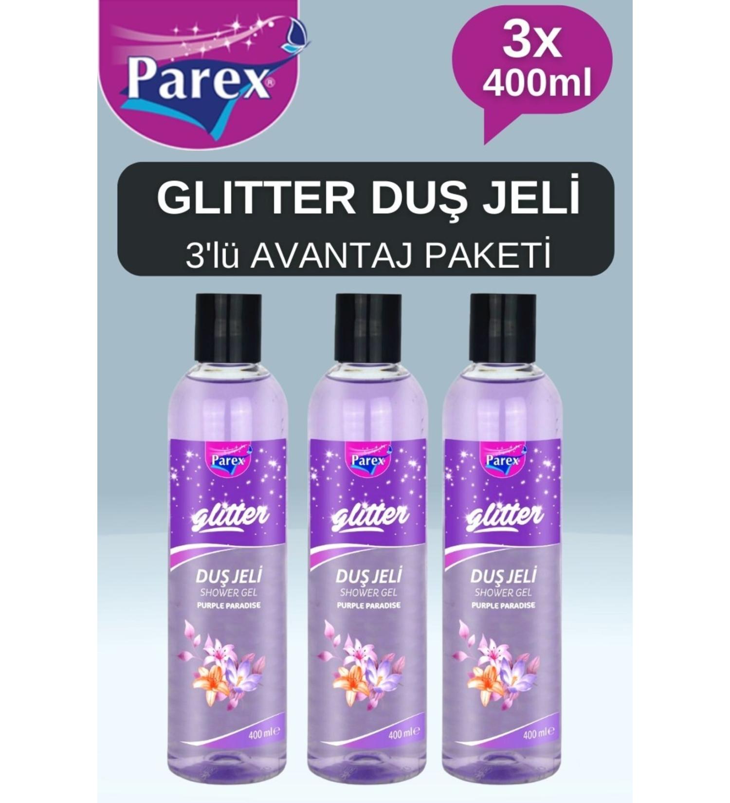 Parex 3 400ml Purple Paradise Glitter Moisturizing Bath and Shower Gel 3-Pack Advantage Antistress