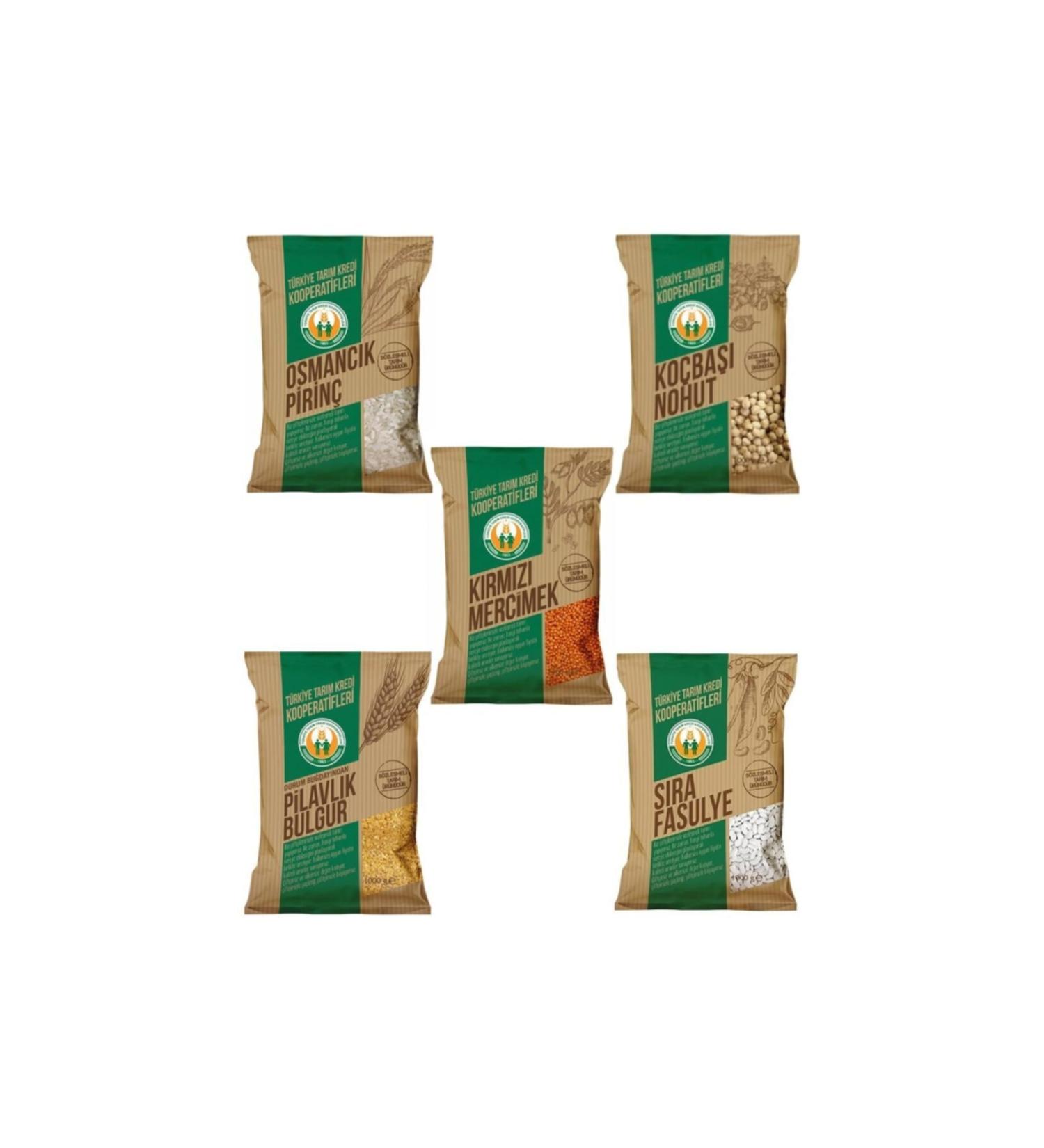 Agricultural Credit Union 5-Piece Pulse Basket (Red Lentils-Round Beans-Ram Chickpeas-Osmanc k Rice-Pillage Bulgur)