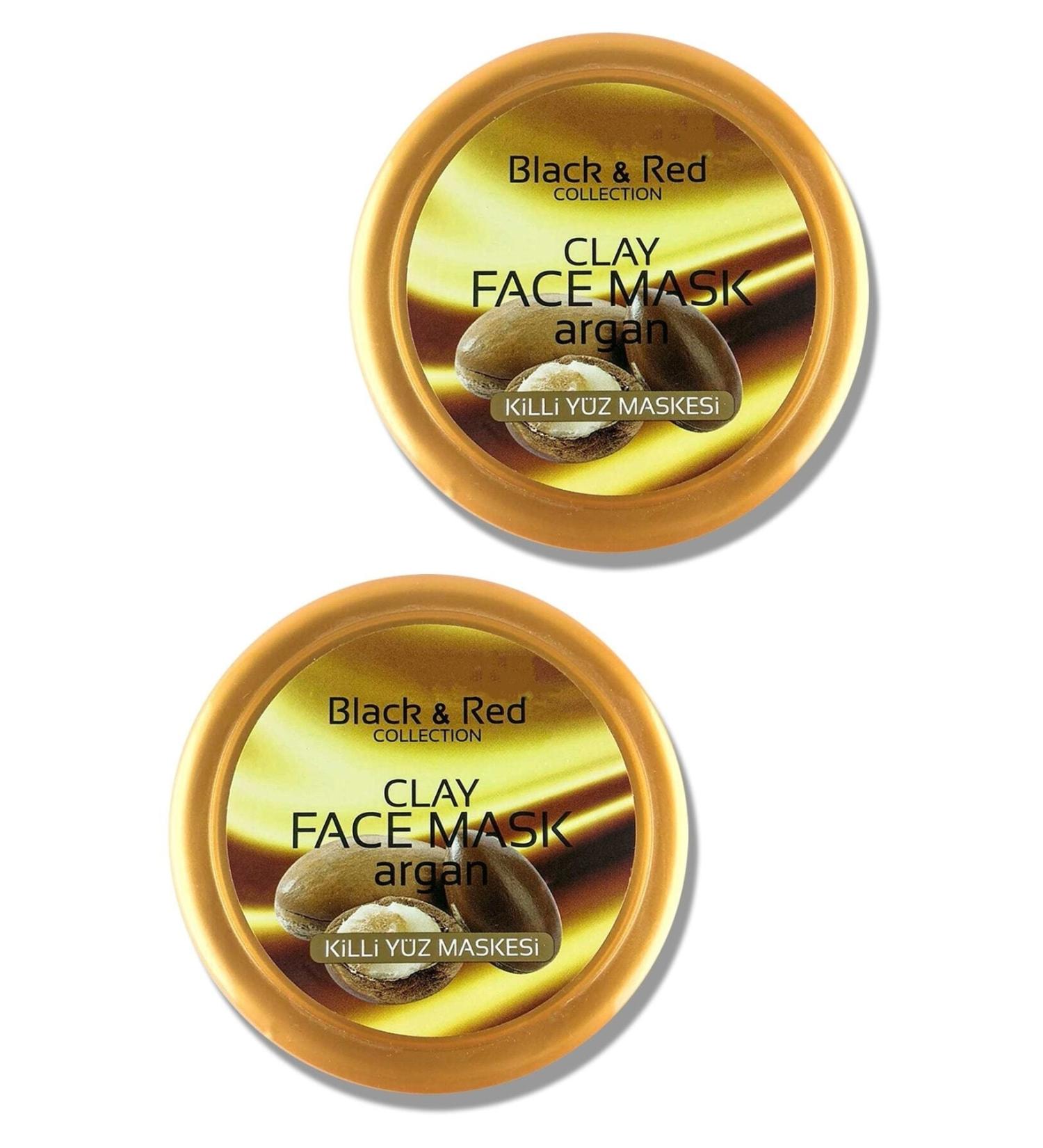 Black Red Clay Face Mask Argan Oil Extract 400 gr - Set of 2
