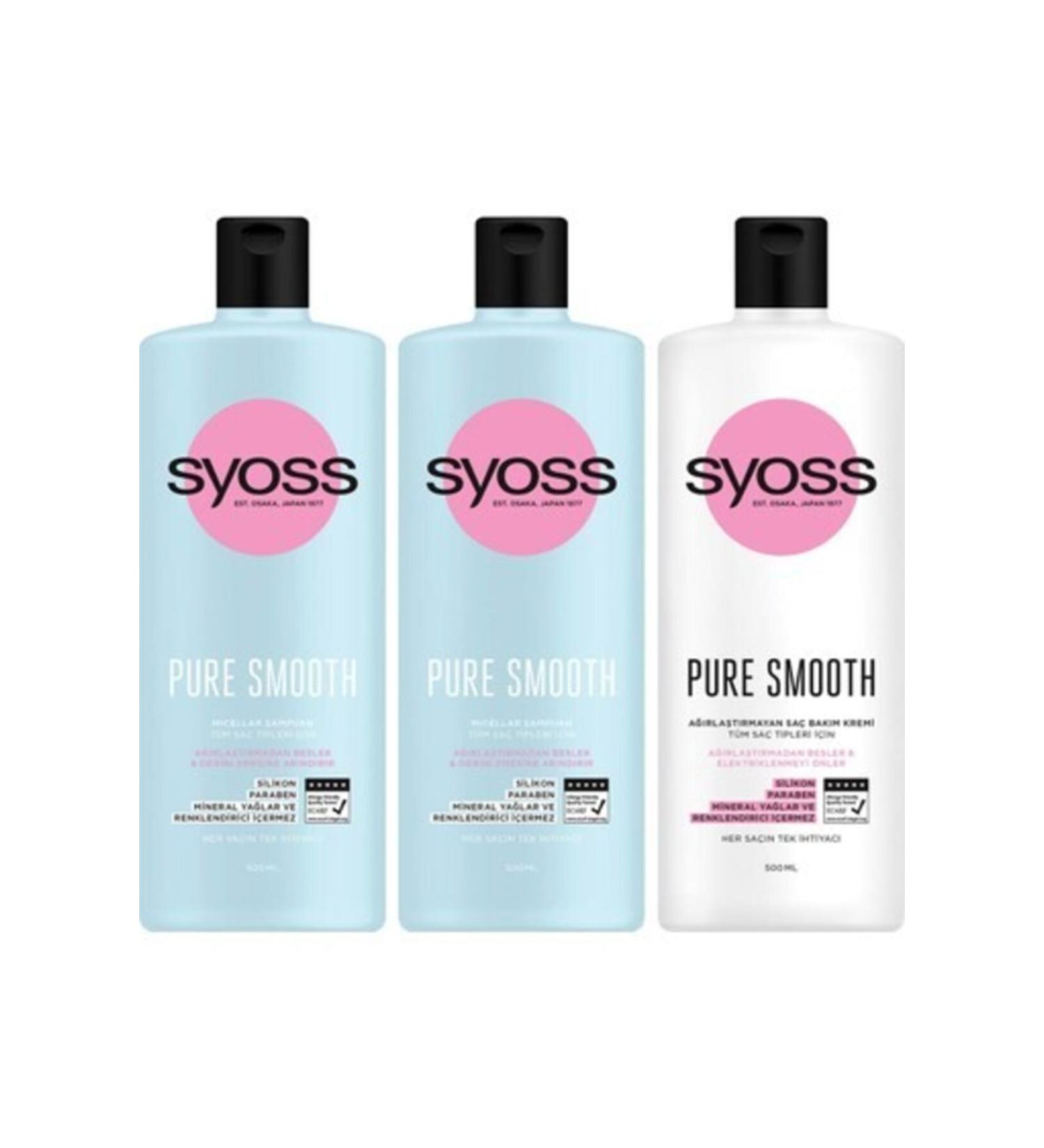 Syoss Pure Smooth Micellar Shampoo 500 ml X2 + Weight. Hair Conditioner