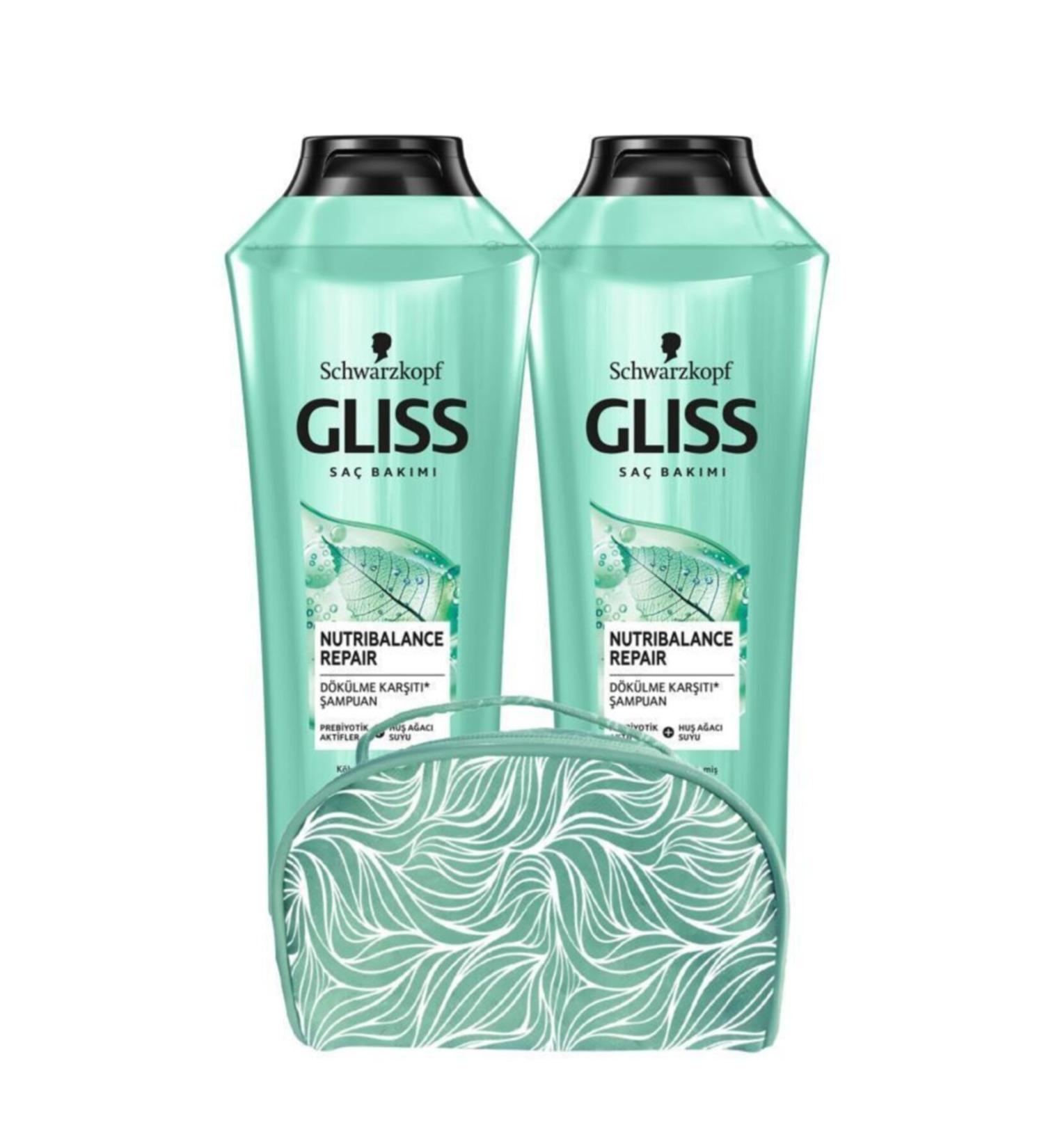 Gliss Nutribalance Shampoo 360 ml X2 Pieces + Makeup Bag - Buy Online on GoSupps.com