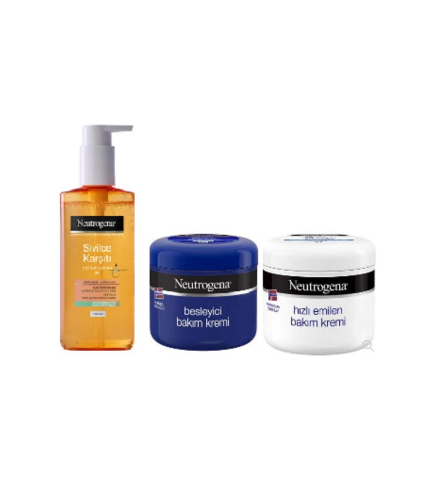 Neutrogena Anti-Acne Facial Cleansing Gel 200 ml Nourishing and Fast-Absorbing Care Cream 300 ml