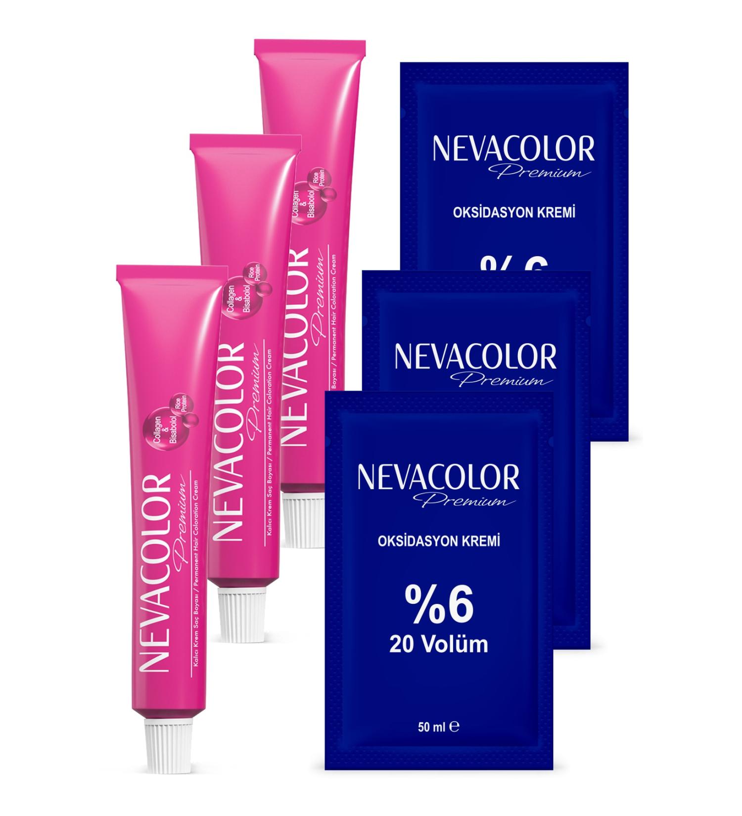 Nevacolor Premium Tube 4.20 Dark Violet 2 Pieces + 4 Brown 1 Piece + Oxidation Cream 20 Vol. 3 Pieces.