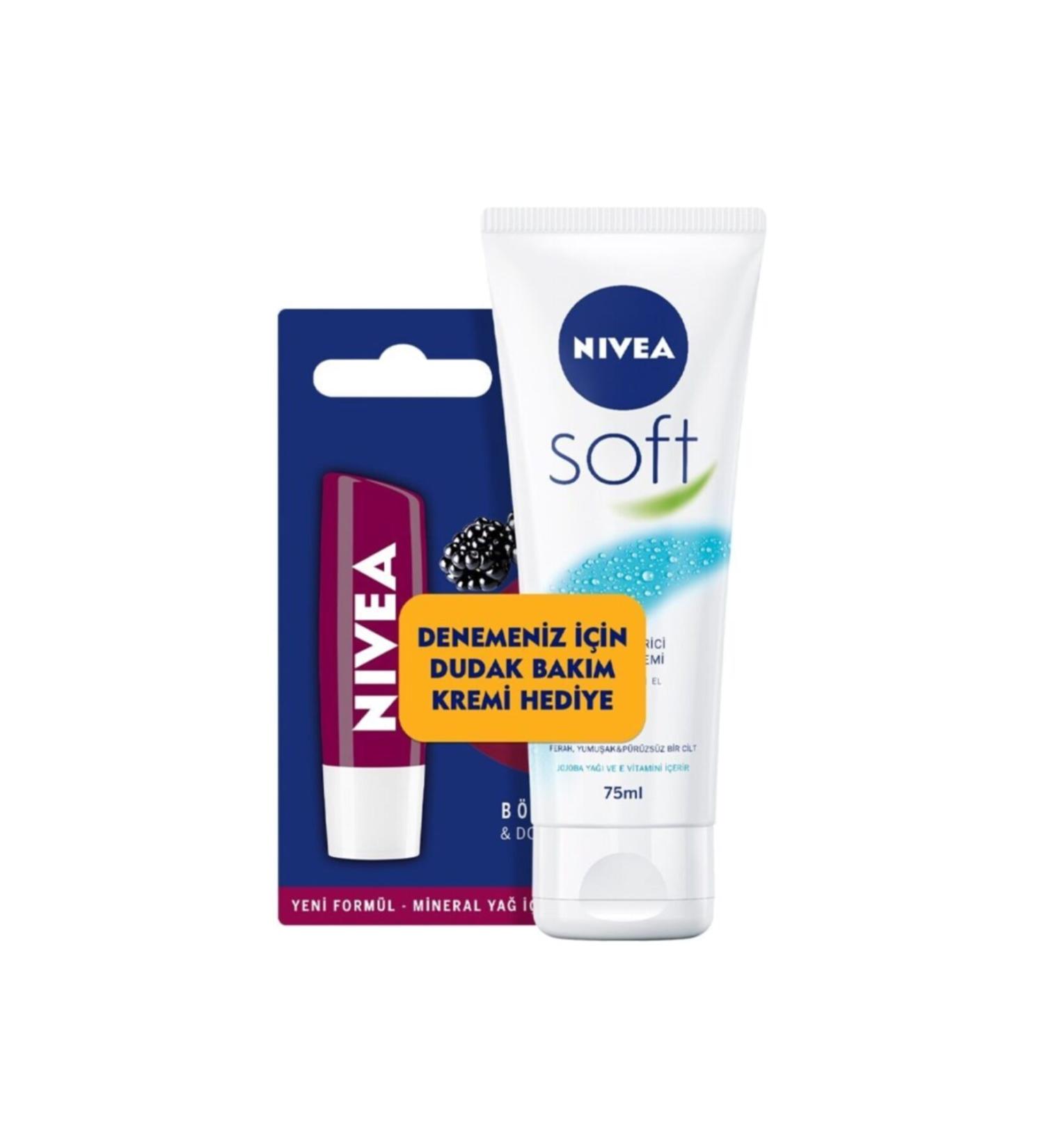 NIVEA Soft Hand and Body Cream 75 ml + Lip Blackberry 4.8 gr