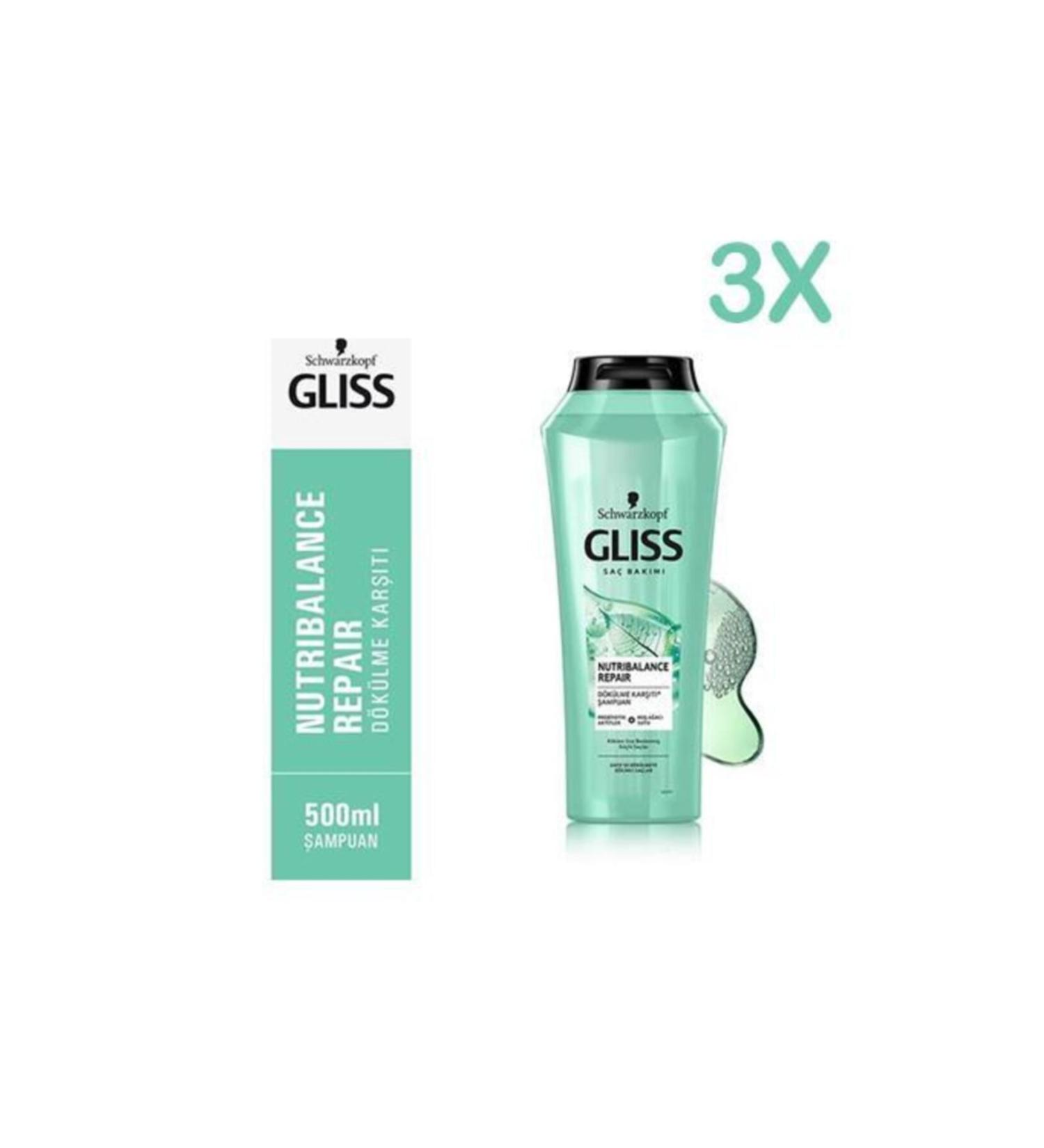 Gliss Nutribalance Repair Shampoo Gift Bag 500 Ml - X 3 Pieces