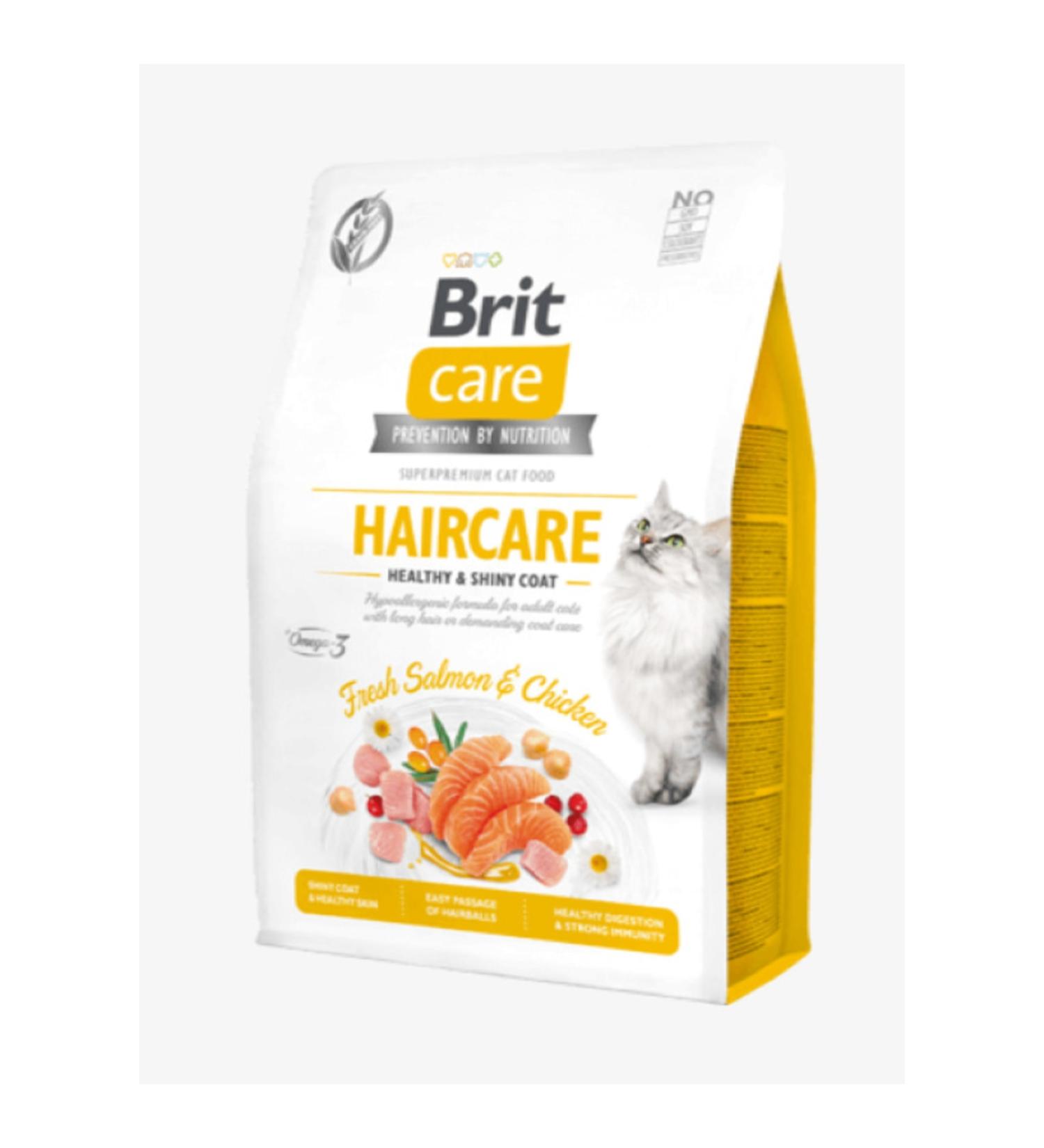 Brit Care Grain Free Haircare Healthy Shiny Coat Chicken And Salmon Adult Cat Dry Food 7 Kg